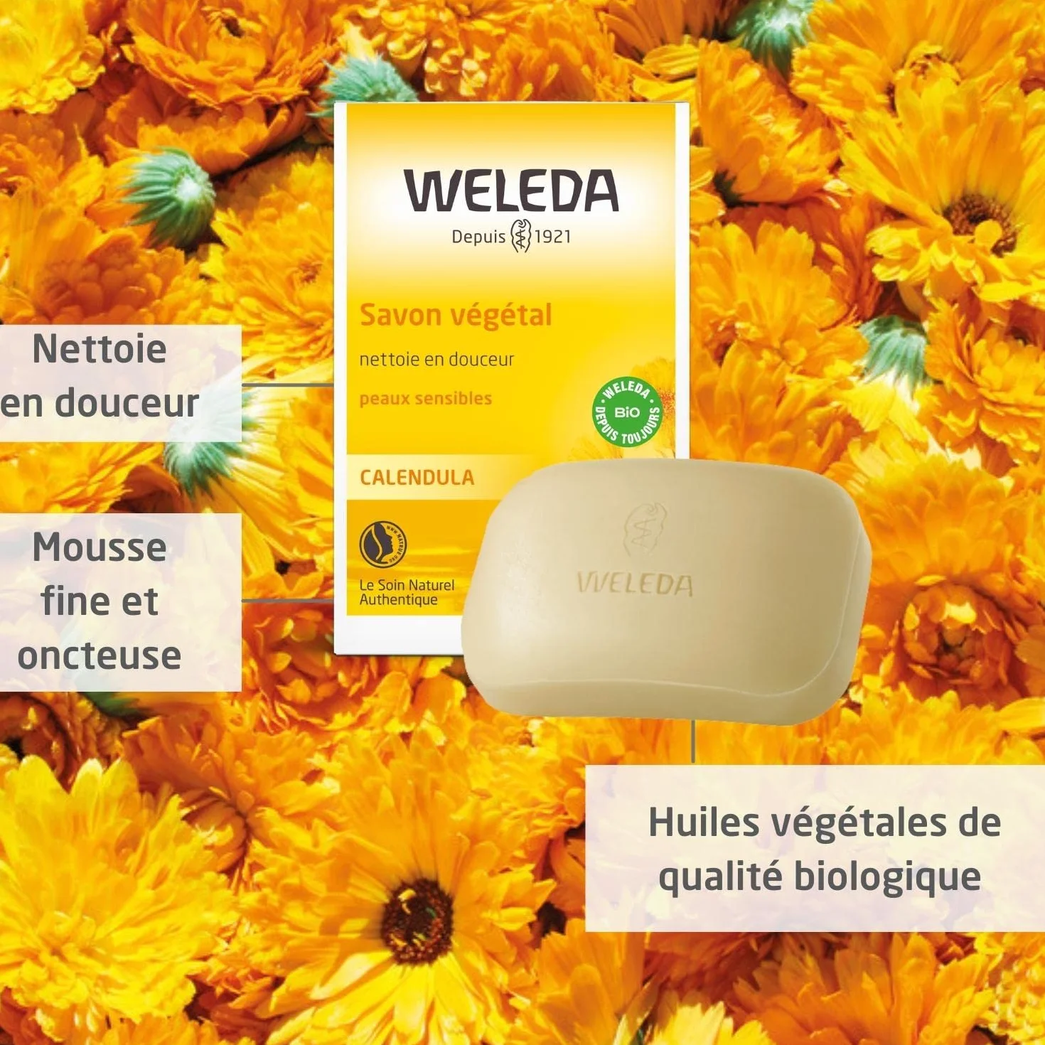 WELEDA Savon végétal au Calendula 100g Bio Vegan NATRUE