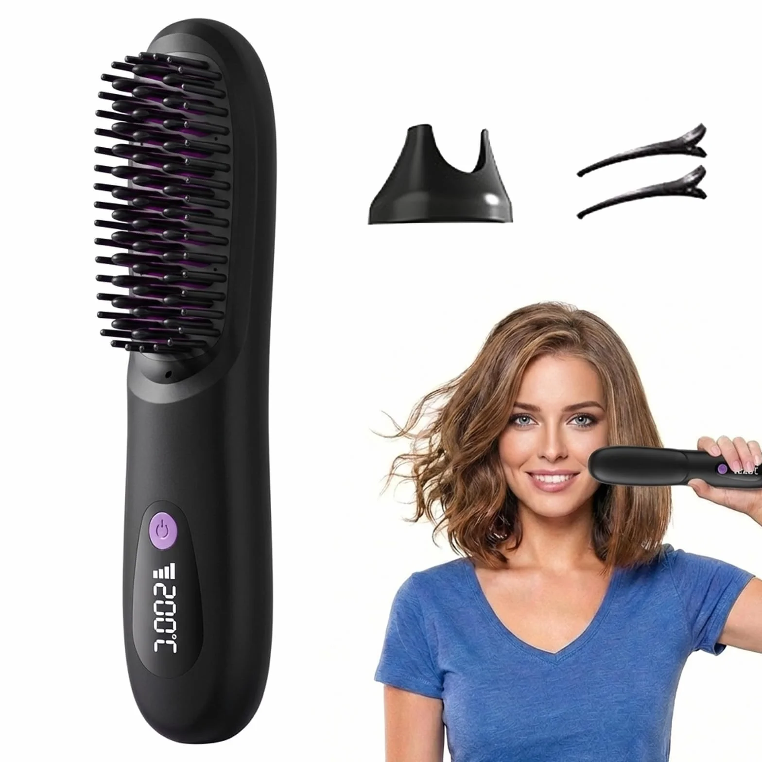 Cocoony Brosse Coiffante Cheveux Courts Volume Sans Fil Portable Noir