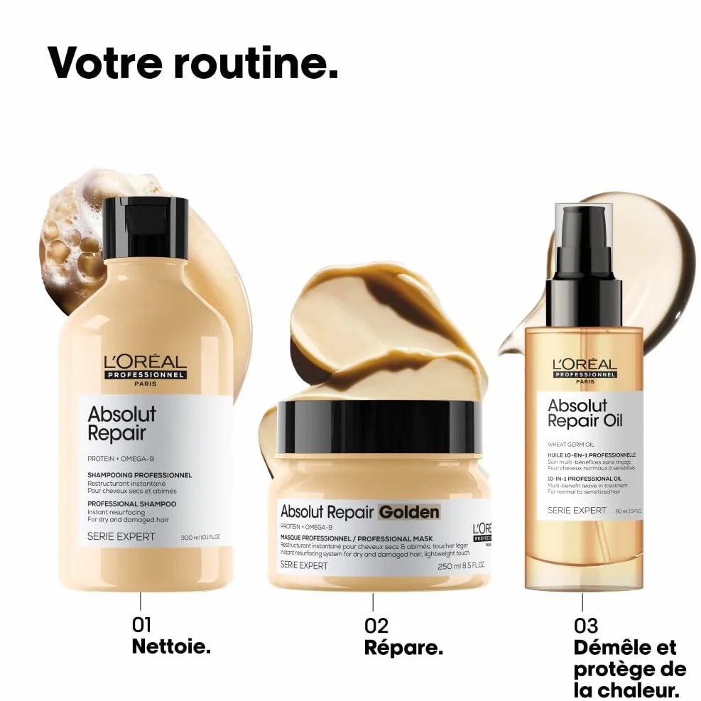 L'OREAL PROFESSIONNEL Absolut Repair Golden Restructuration Instantanée Cheveux Secs & Abîmés 7x Plus de Brillance