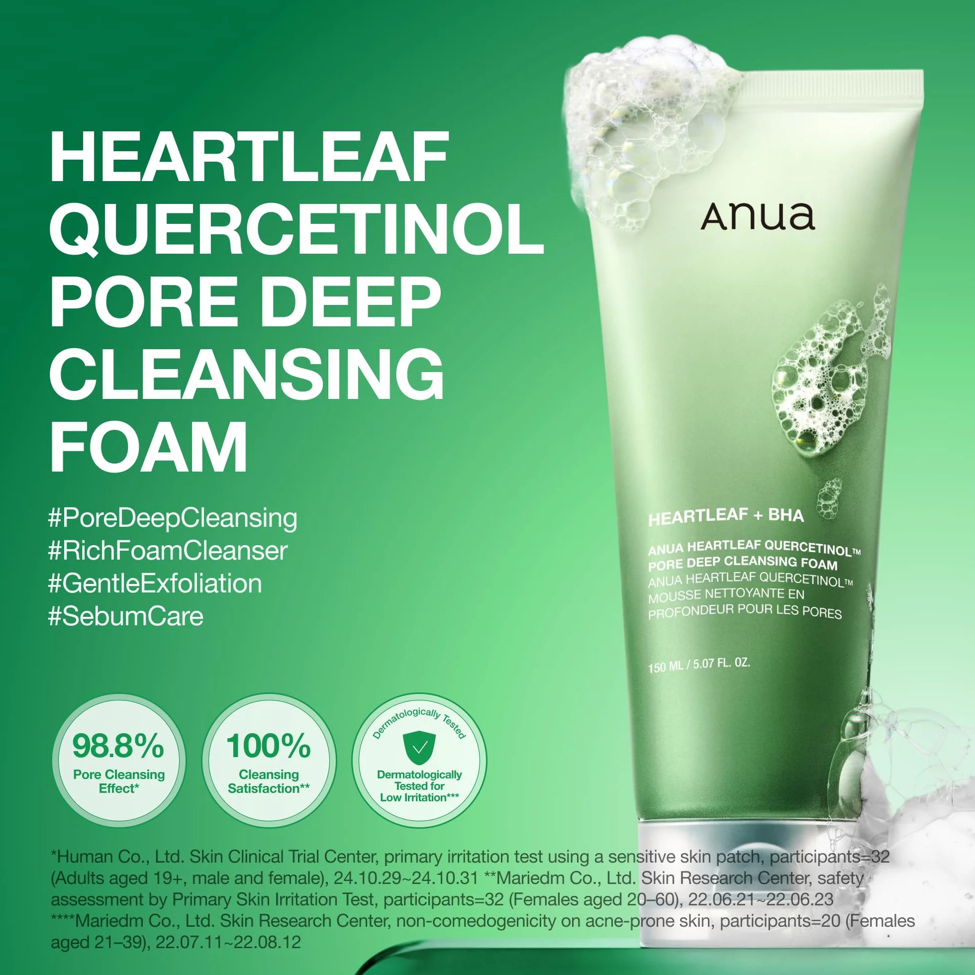 ANUA Heartleaf Nettoyant Visage Moussant Mousse Nettoyante Acide Salicylique BHA 150ml