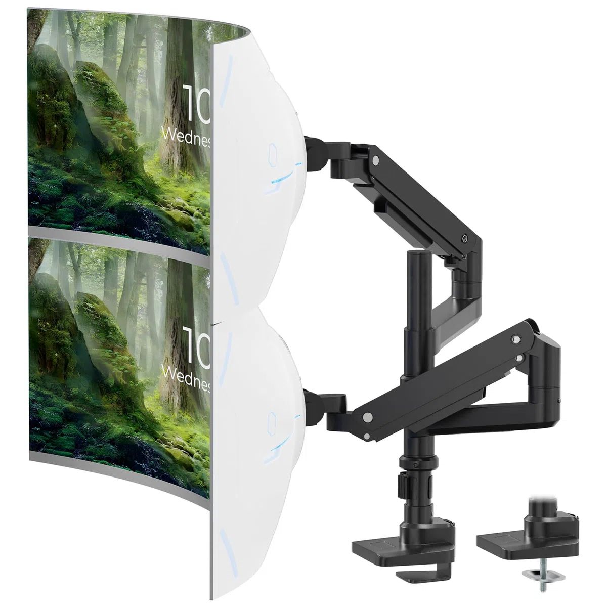 PUTORSEN Support Écran PC 2 Écran pour 17 à 49 Pouces, Ressort à Gaz Réglable en Hauteur Bras Double avec Incline Pivote et Tourne, Capacité de Charge 2-20kg, VESA 75 et 100mm