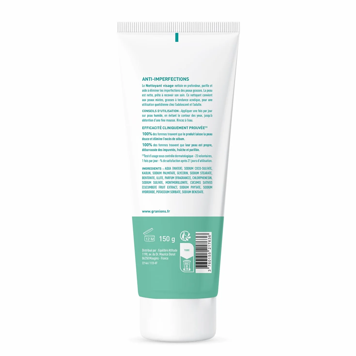 GRANIONS Nettoyant Visage Anti Imperfections 150g - Argile Verte, Argile Blanche, Vitamine C