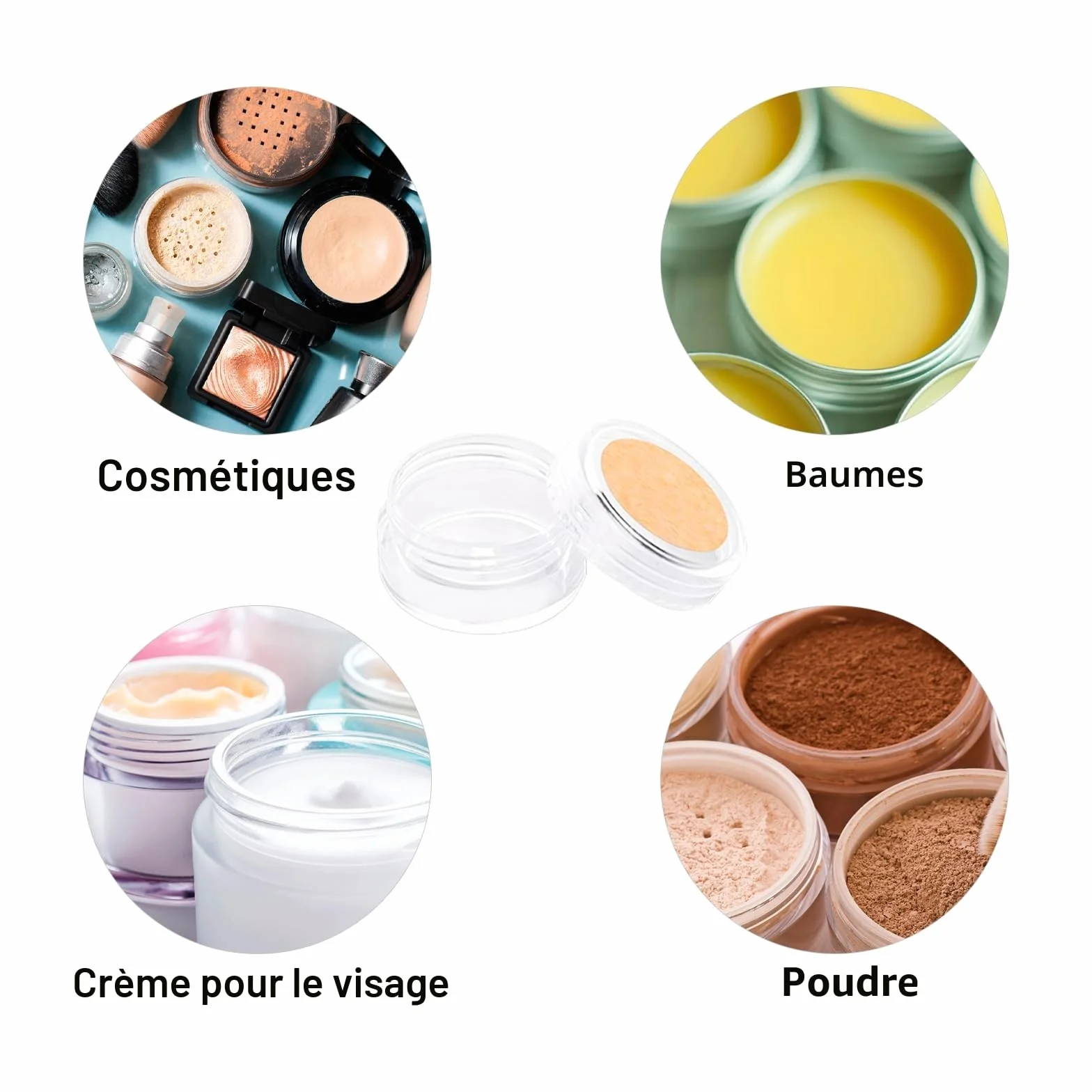Petits pots 5ml avec couvercle, étiquettes et spatule, mini récipients transparents pour échantillons cosmétiques