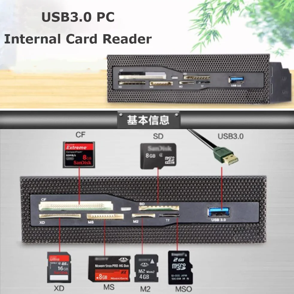 Lecteur de Carte Mémoire Interne USB 3.0 pour PC, 143 Modèles, M2 SD MS XD CF TF, Jusqu'à 64 Go