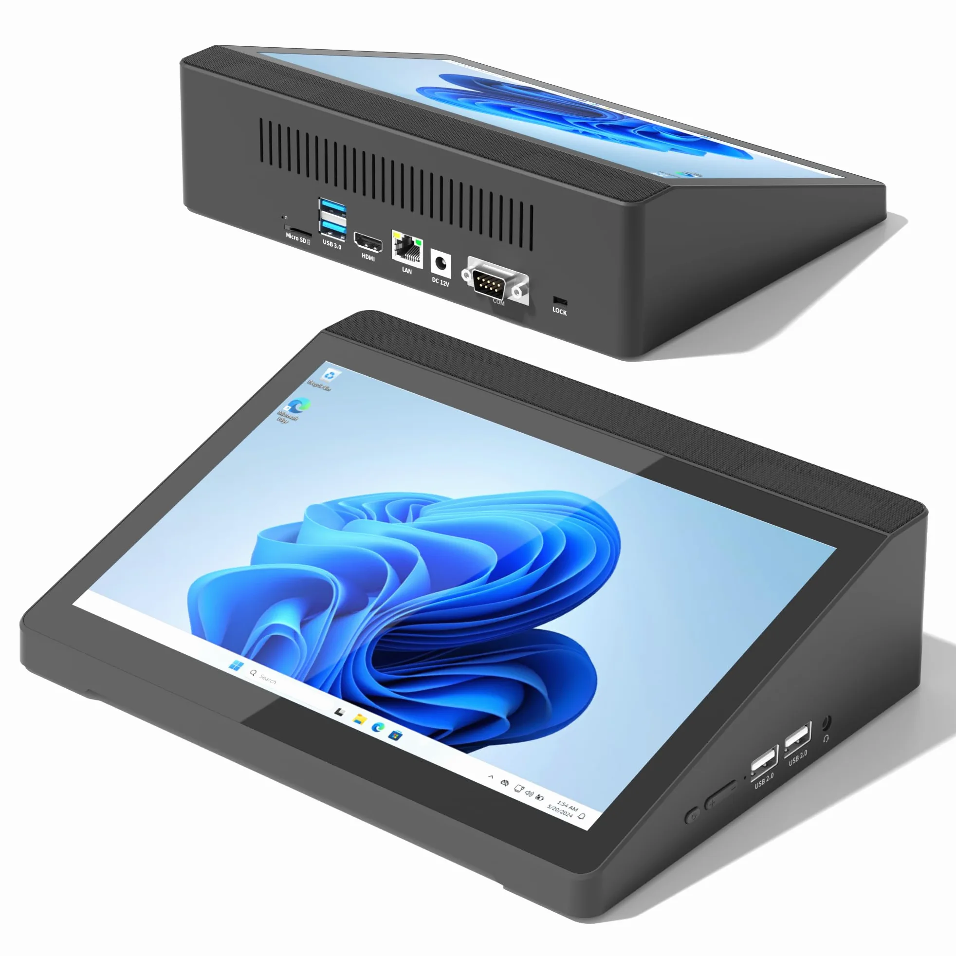 Mini PC Ordinateur Mini Desktop Computer Win 10 Pro J3455, Tablet Ordinateur écran Tactile 10,1 Pouces 4Go Ram, 64Go Rom, Sortie d'affichage 4K HDMI1,4, Rs232, WiFi 5,0, BT4,2