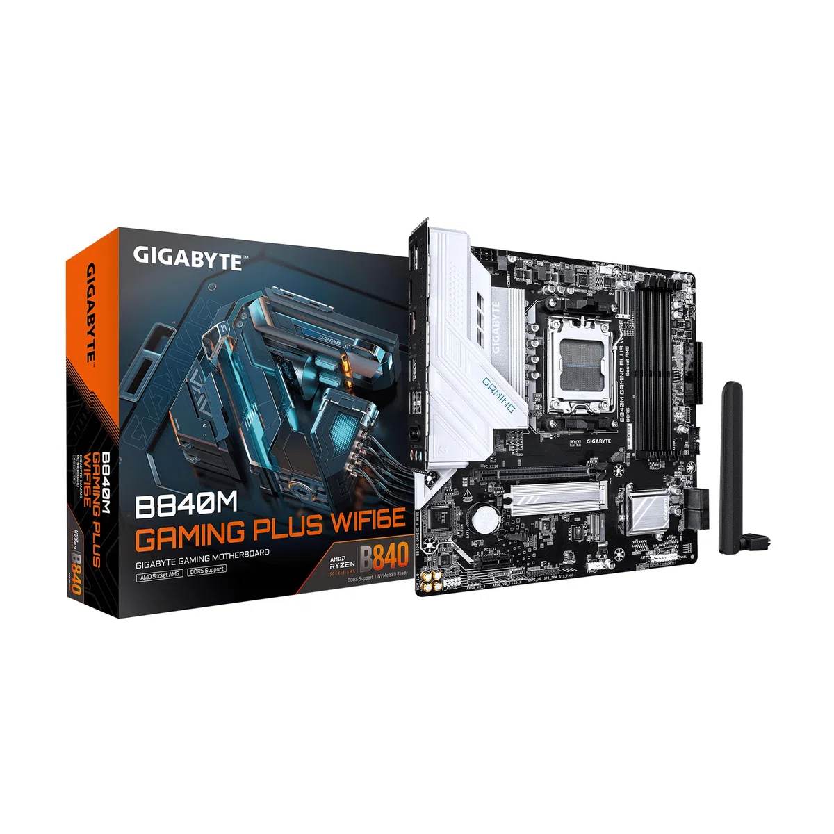 GIGABYTE B840M Gaming Plus WIFI6E Carte mère AMD AM5 mATX, Prise en Charge Ryzen 9000/8000/7000 Series, 8+2+2 Phases de Puissance, DDR5, 2 x M.2, PCIe 4.0, USB-C 3.2 Gen 1, WiFi 6E, GbE LAN