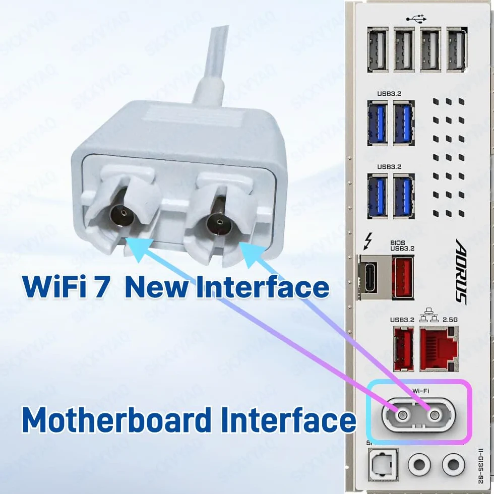 Antenne WiFi 7 pour carte mère Gigabyte B850 X870 Z890, connecteur sans fil, amplificateur de signal triple bande 12 dBi 6 GHz, base magnétique de remplacement pour PC de jeu, blanc