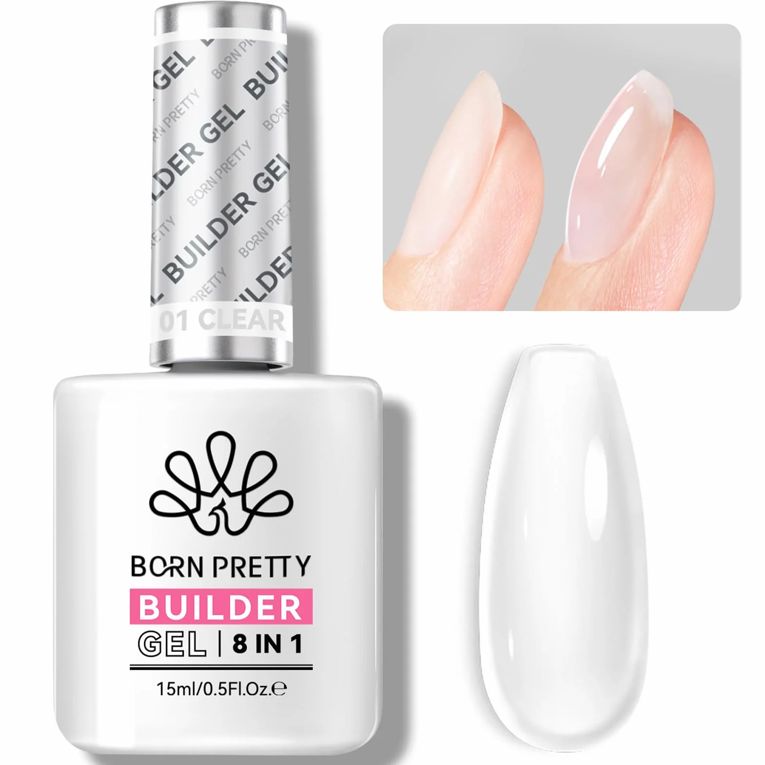 BORN PRETTY Gel Construction Ongle UV 15ML Builder Gel 8 en One UV/LED pour Nail Extension Manucure Renforcement