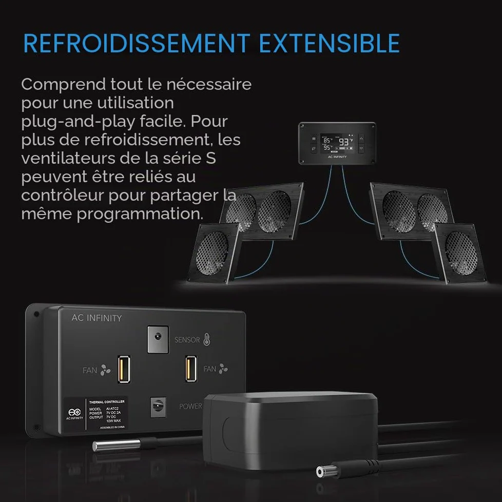 AC Infinity AIRPLATE T9 Système de ventilateur silencieux de 45 cm avec thermostat pour armoires AV Home Cinéma 45 cm
