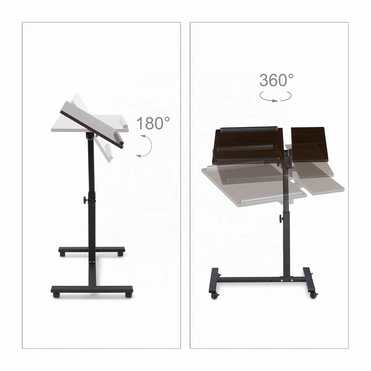 Relaxdays Table Ordinateur Portable Hauteur réglable XL 95 x 60 x 40 cm Bois Support avec 4 roulettes tablettes Noir