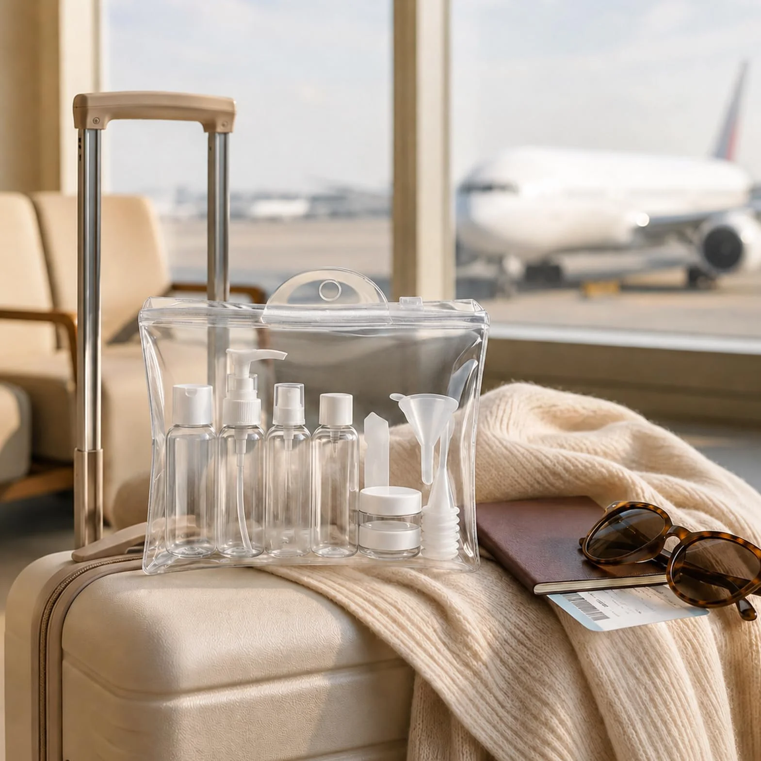 Ensemble Bouteilles de Voyage 9 Pièces, Contenant Liquide Cosmétique Portable, Réutilisable pour Parfum Lotion Shampoing