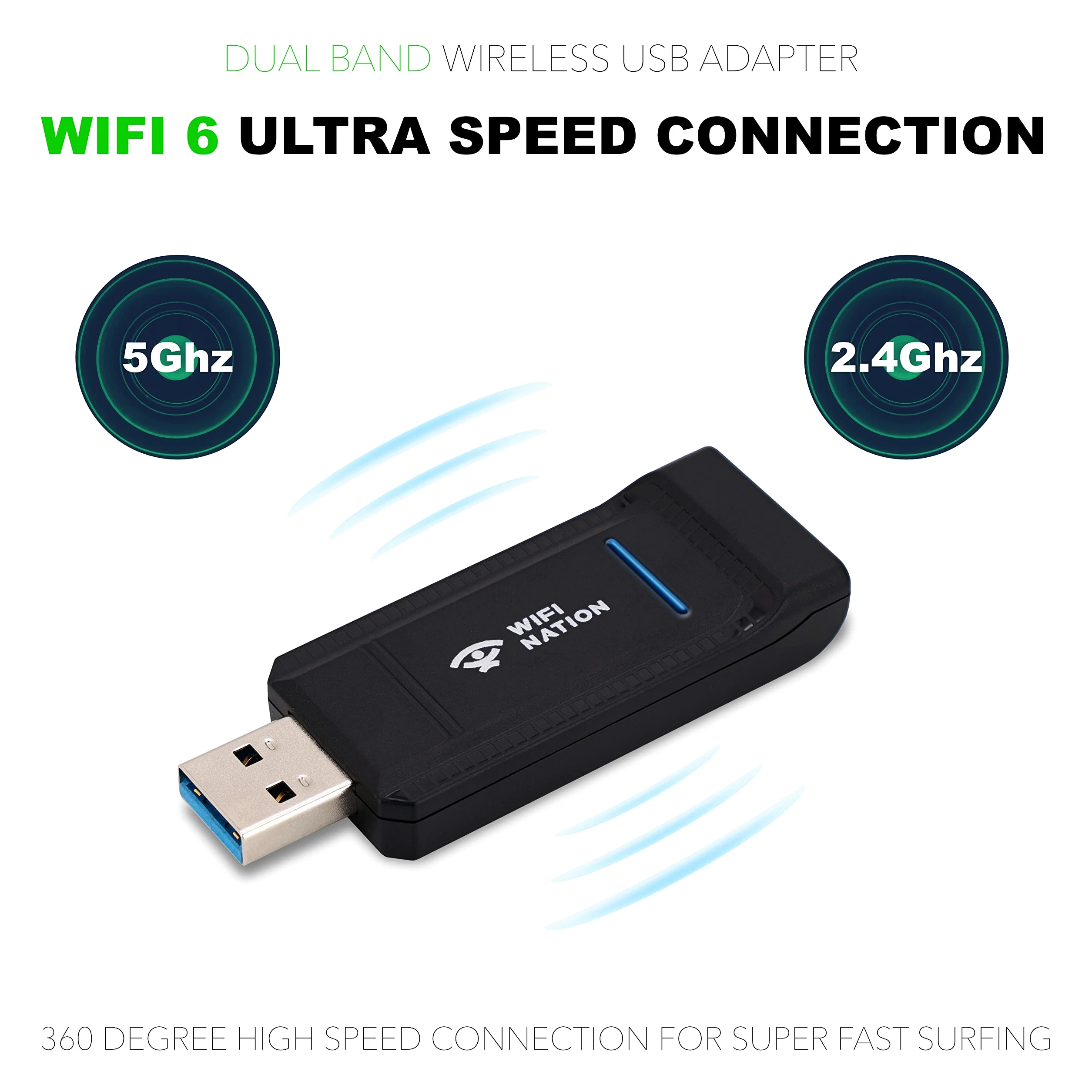 WiFi 6 AX1800 2T2R, puce USB 3.0 : RTL8832AU, adaptateur de dongle WiFi | adaptateur de carte réseau sans fil Gigabit 802.11ax | 5 GHz/2,4 GHz | Sécurité réseau WPA3 | Windows 7/10/11