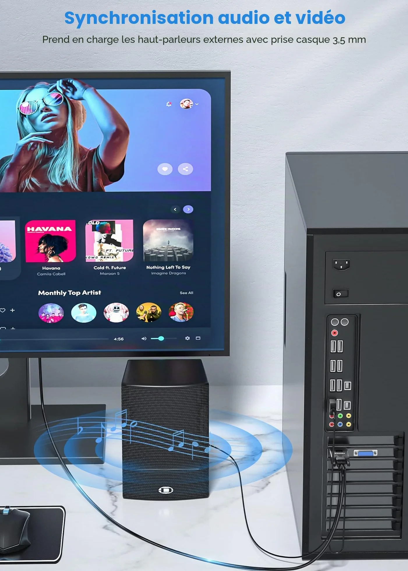 Câble VGA vers HDMI, Adaptateur Convertisseur avec Audio 1.8M/6FT
