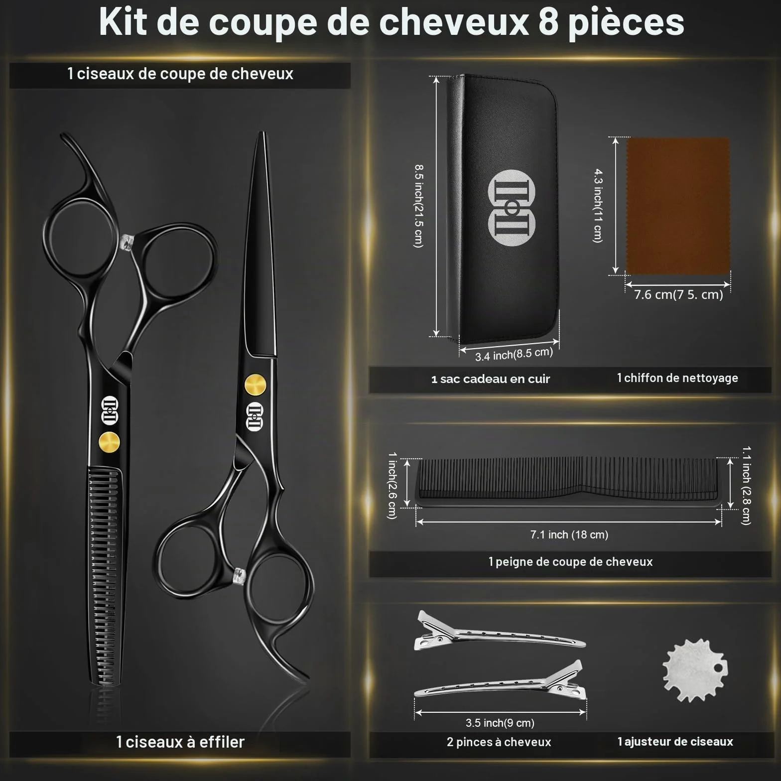 CIICII Ciseaux Coiffure Professionnel 6,7 Pouces Ciseau Cheveux & Ciseaux Desepaississant Cheveux pour Hommes Femmes Salon Noir