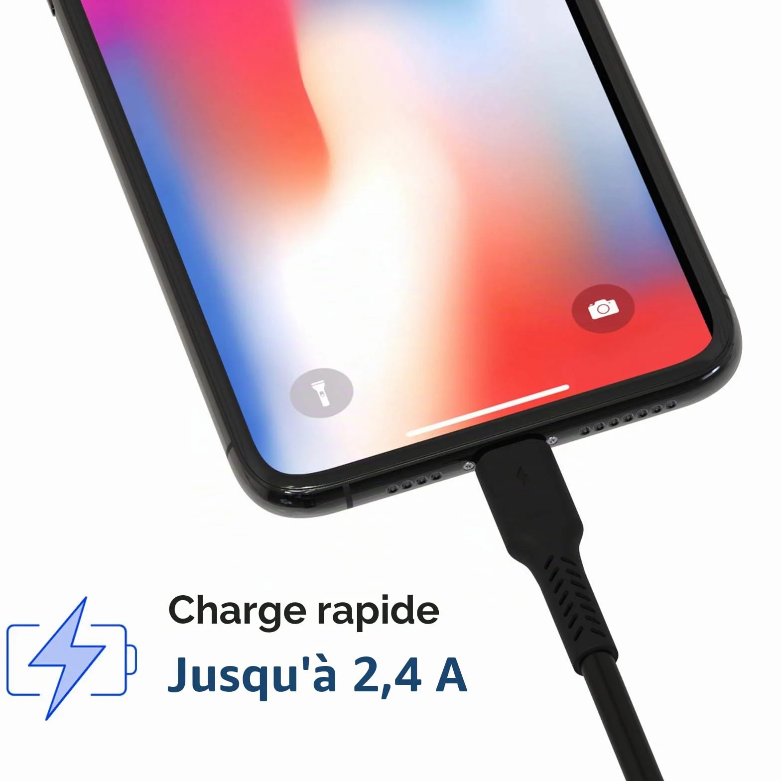 Lot de 5 Câble Lightning vers USB 20cm Charge Rapide pour iPhone - Noir