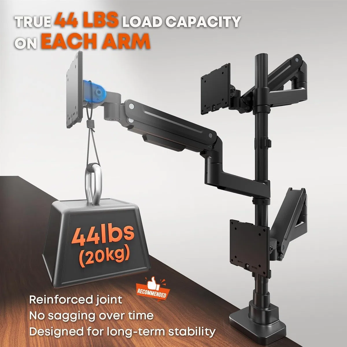PUTORSEN Support 3 Ecran PC pour Écran de 17 à 49 Pouces, Support Triple Ecran, Capacité de Poids de 20kg par Bras, Support d'écran Pivotant et Inclinable, Support Ecran PC 3 Ecran, VESA 75/100 mm