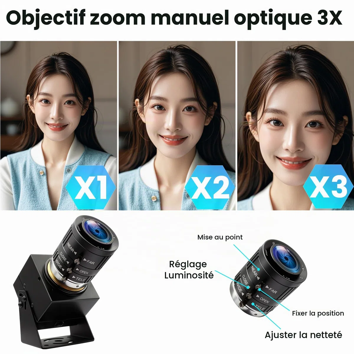 ELP Caméra USB 4K 120fps - Webcam Haute Vitesse 12MP Avec Zoom Optique Manuel 3x - Pour Golf, Raspberry Pi, Windows, Linux, Mac OS