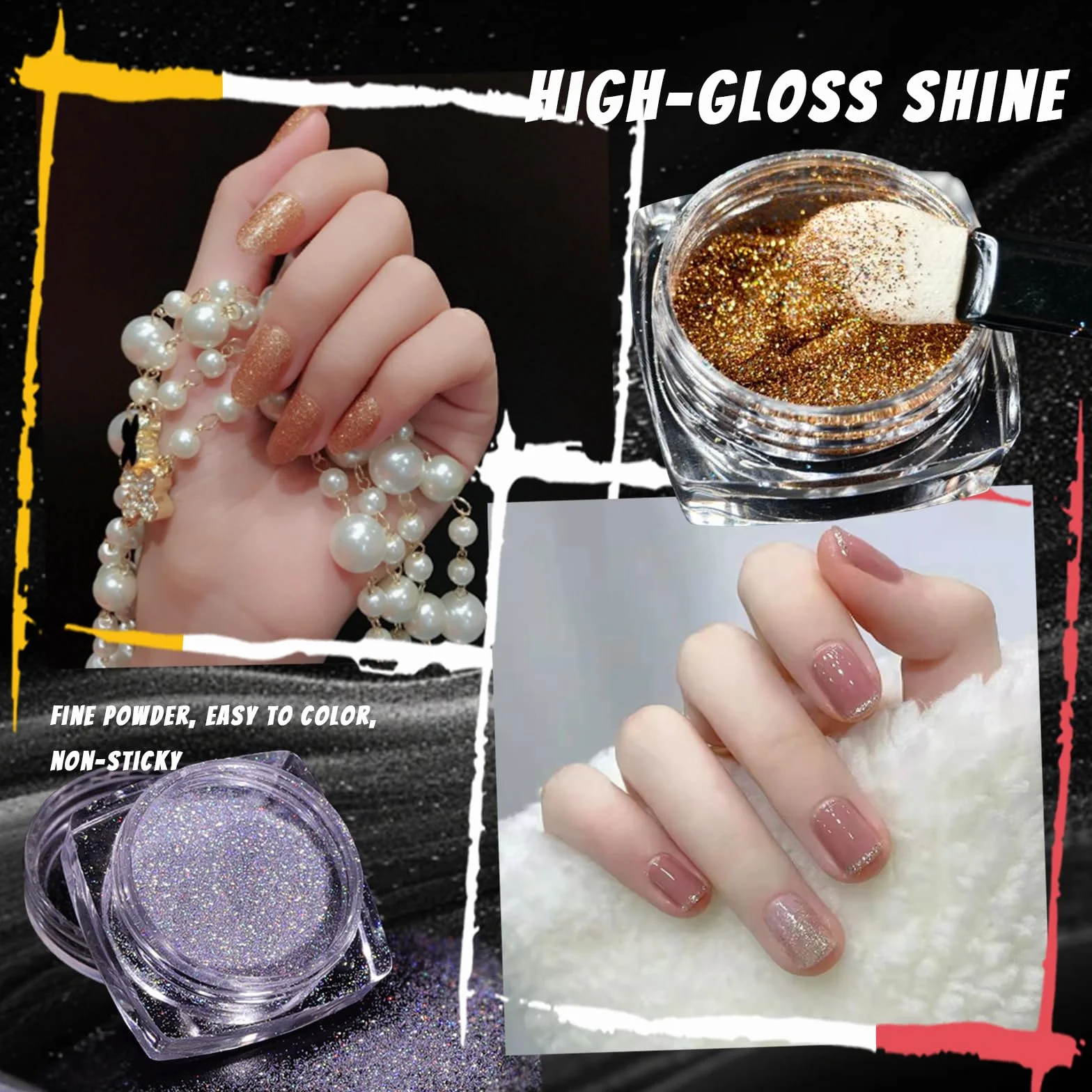 Boîte Poudre Chrome Ongle Effet Miroir, Nail Art Paillette Manucure Décoration Ongle