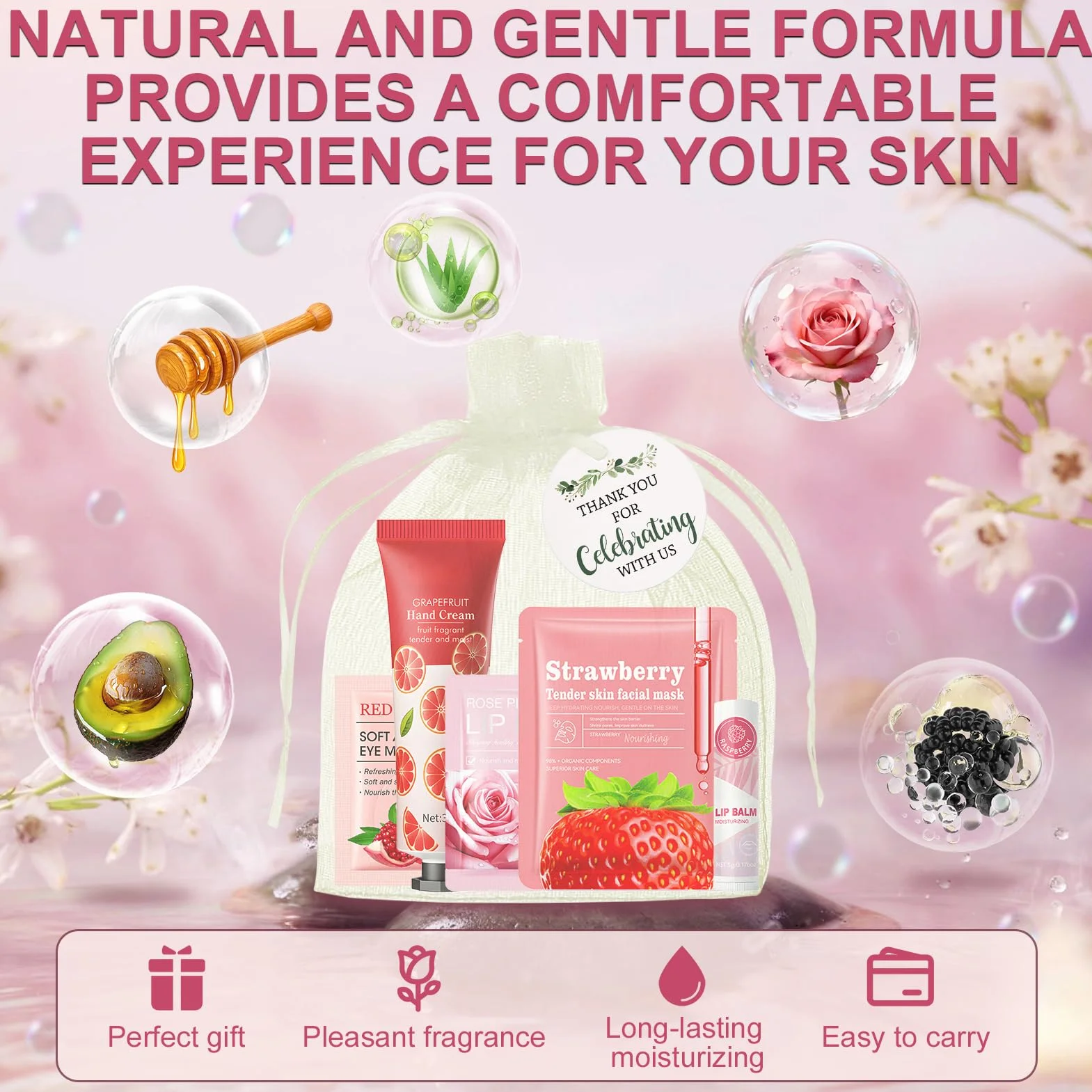 Coffret Soin Visage Femme 70 Pièces, Masque Visage, Crème Mains, Eye Patch, Stick Lèvres, Cadeau SPA Mariage
