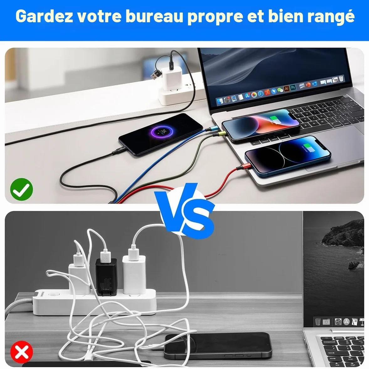 Minlu Câble de Charge 4 en 2, Cable Multi Embout avec Transfert de Données 3,5A 1,2M Nylon USB Rapide Micro/Type C/Lightning
