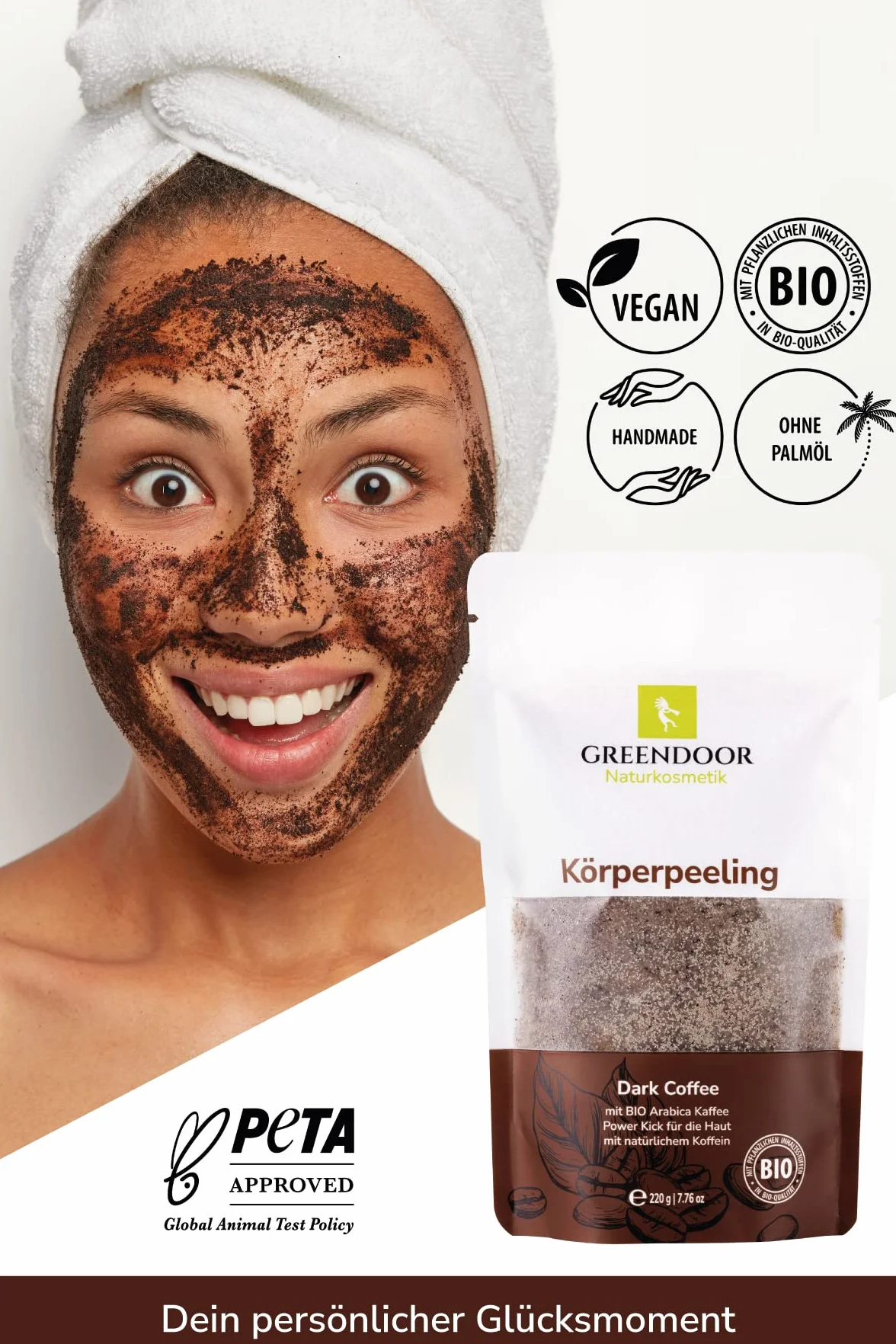 Greendoor cosmétique naturel raffermissant corps café 220g végétalien caféine extra exfoliant anti-âge arabica bio sans microplastique