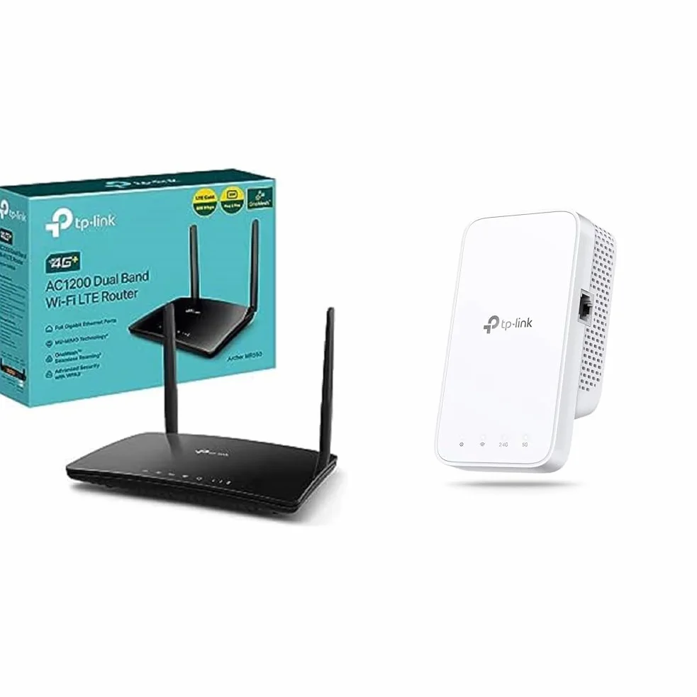 TP-Link Routeur Archer MR550 4G+ Cat6 300 Mbps, Wi-FI AC1200 Double Bande & Répéteur WiFi RE330 Amplificateur WiFi AC1200 Mbps,WiFi Extender jusqu'à 120㎡, Bouton WPS, Play and Plug