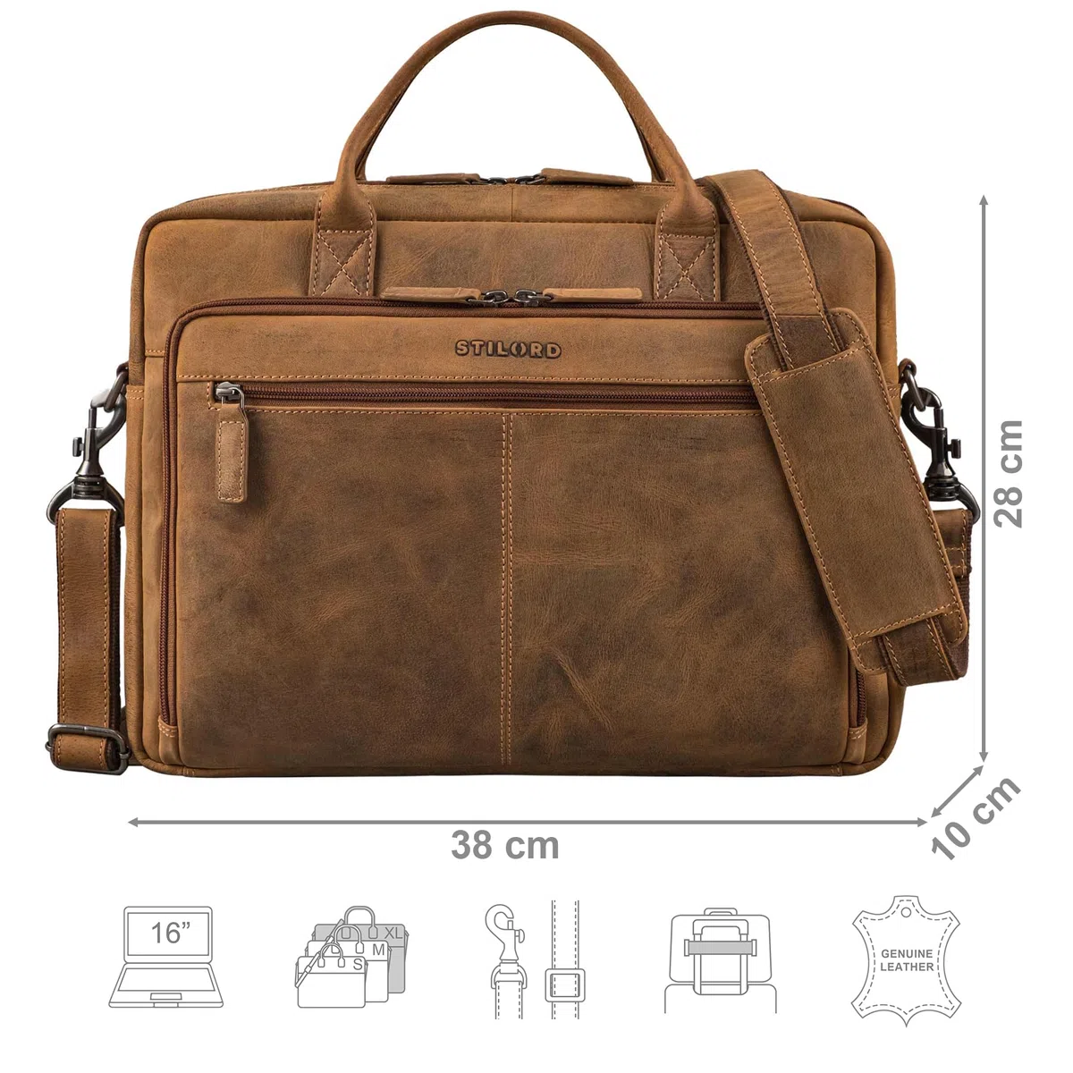STILORD Zenon Cuir Sac Porte-Documents pour Ordinateur Portable 15.6-16 Pouces - Grand Sacoche Business Bandoulière - Sac Travail Cuir Véritable pour Homme & Femme Couleur:Bergamo - Marron