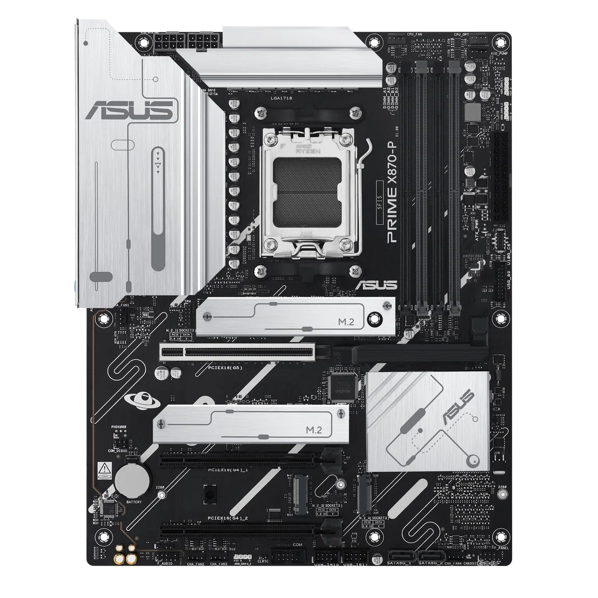 ASUS Prime X870-P – Carte mère Gaming AMD Ryzen AM5 X870 ATX (DDR5, 14+2+1 (80A) DrMOS, PCIe 5.0, 4 x M.2, USB 40Gbps Type-C, HDMI, Aura Sync RGB)