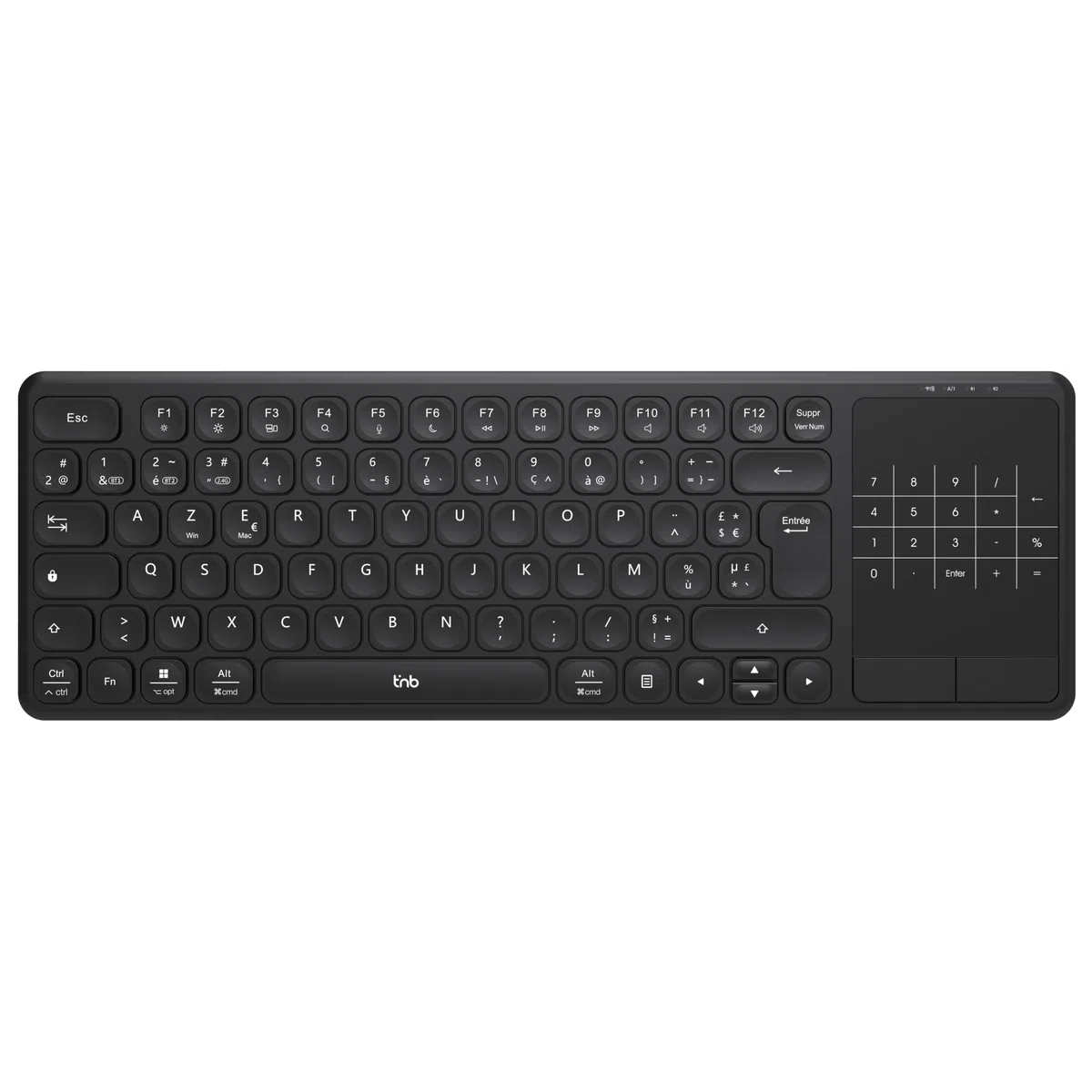 T'nB - Clavier sans Fil Rechargeable, pavé Tactile intégré, Design Ultra-Fin, Touches Multifonctions, 13 raccourcis - Noir