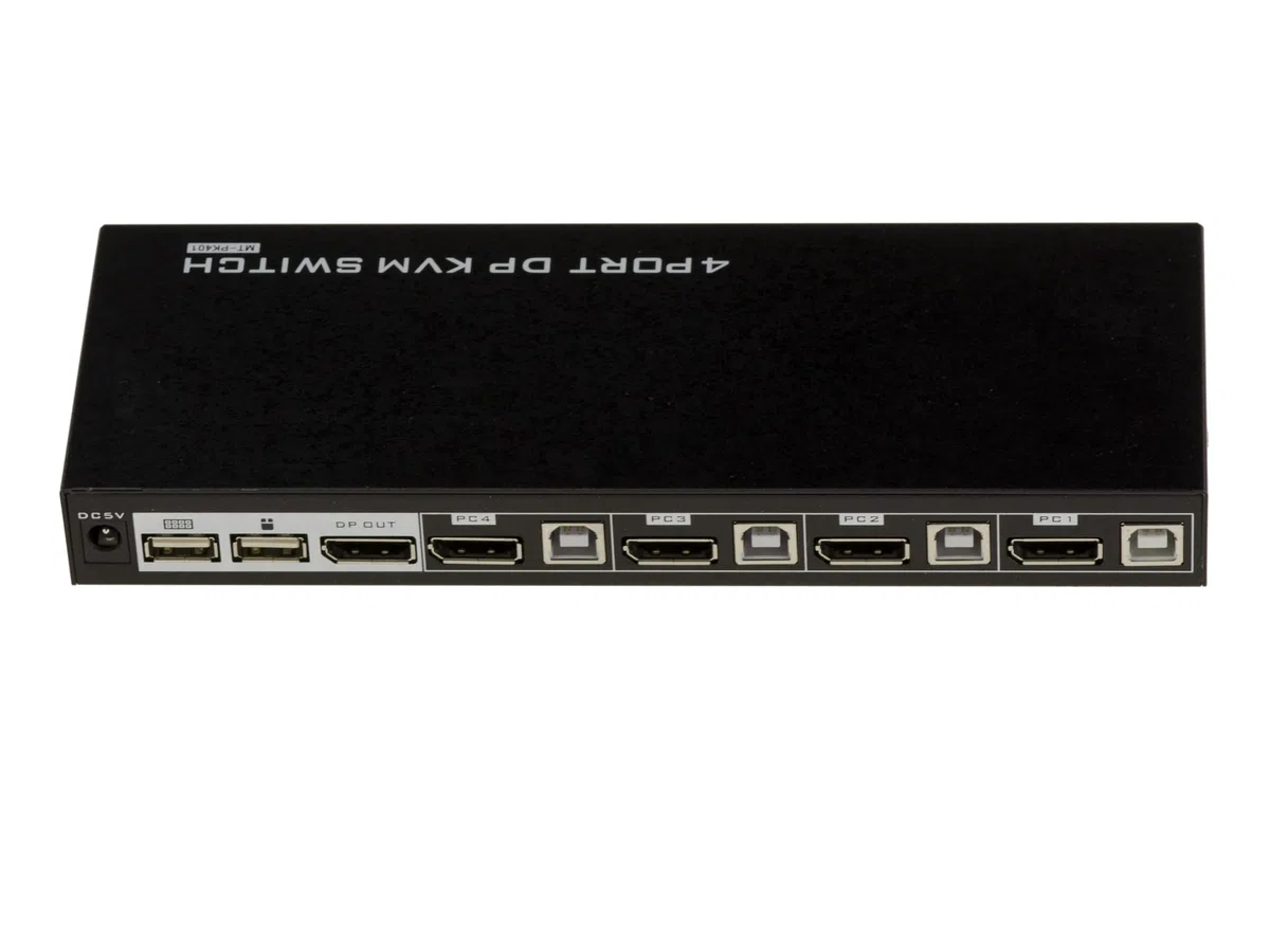 KALEA-INFORMATIQUE KVM Switch Automatique pour 4 PC avec Liaison écran DISPLAYPORT 4K 60Hz et Clavier Souris sur Port USB. avec télécommande, Alimentation et Cordons - Ultra HD 4K 60Hz