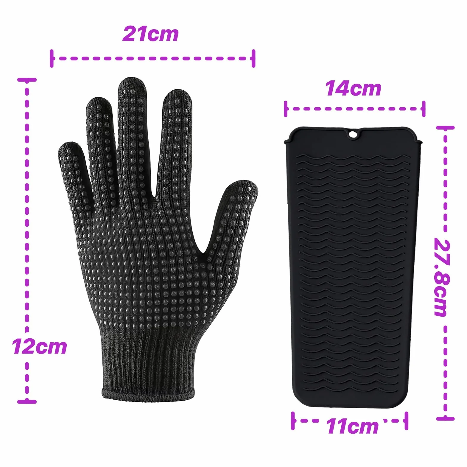 Gants Résistants à la Chaleur pour Fer à Friser avec Coussin d'Isolation Thermique en Silicone, Noir
