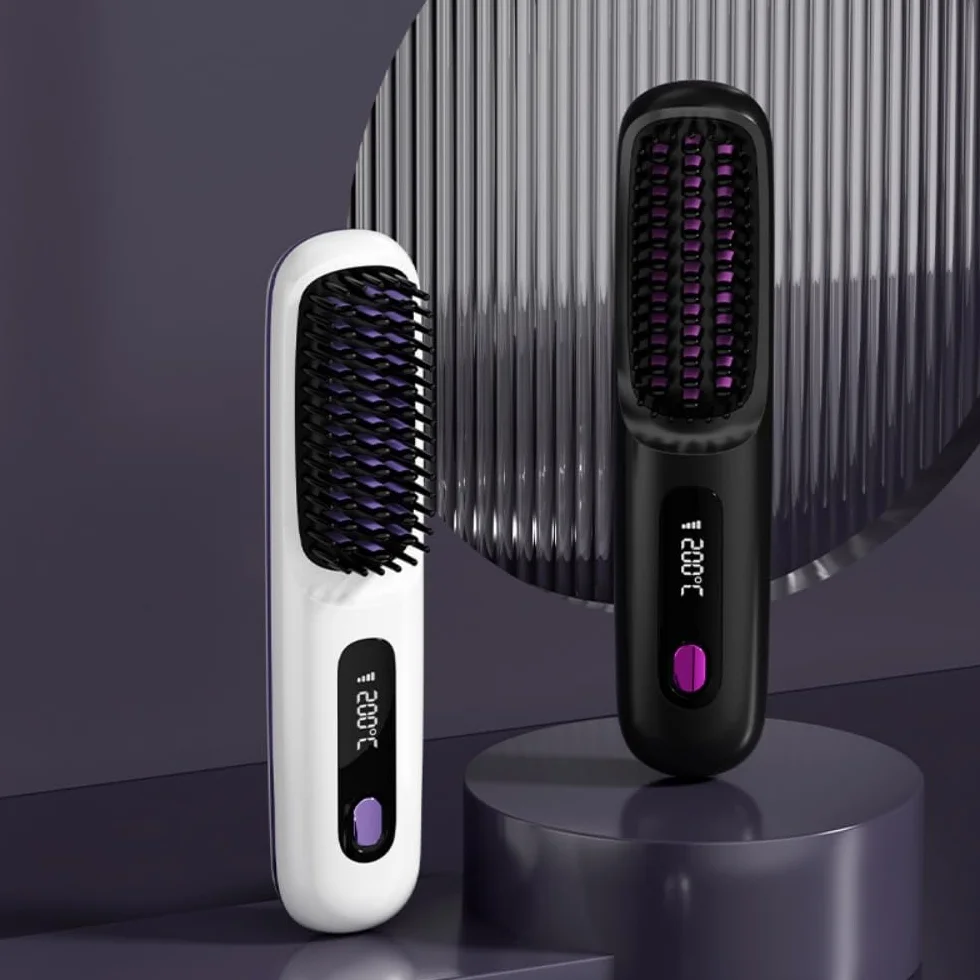Brosse Lissante Rechargeable Cocoony pour Cheveux Courts avec Affichage LCD, Réglage Température 3 Étapes