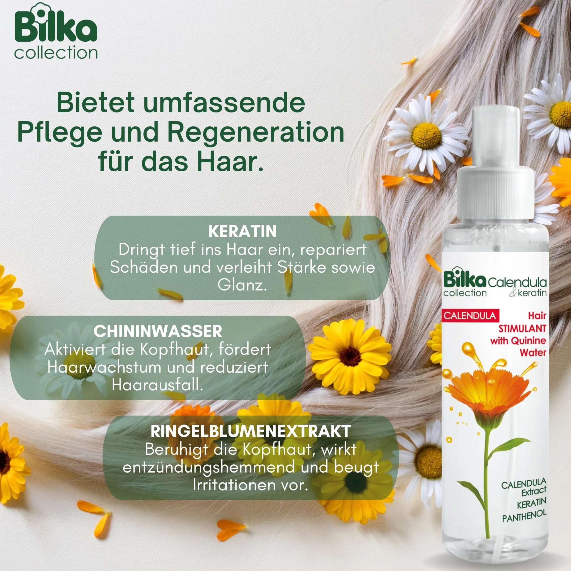 Stimulans de croissance des cheveux au calendula et à la kératine - Soin capillaire