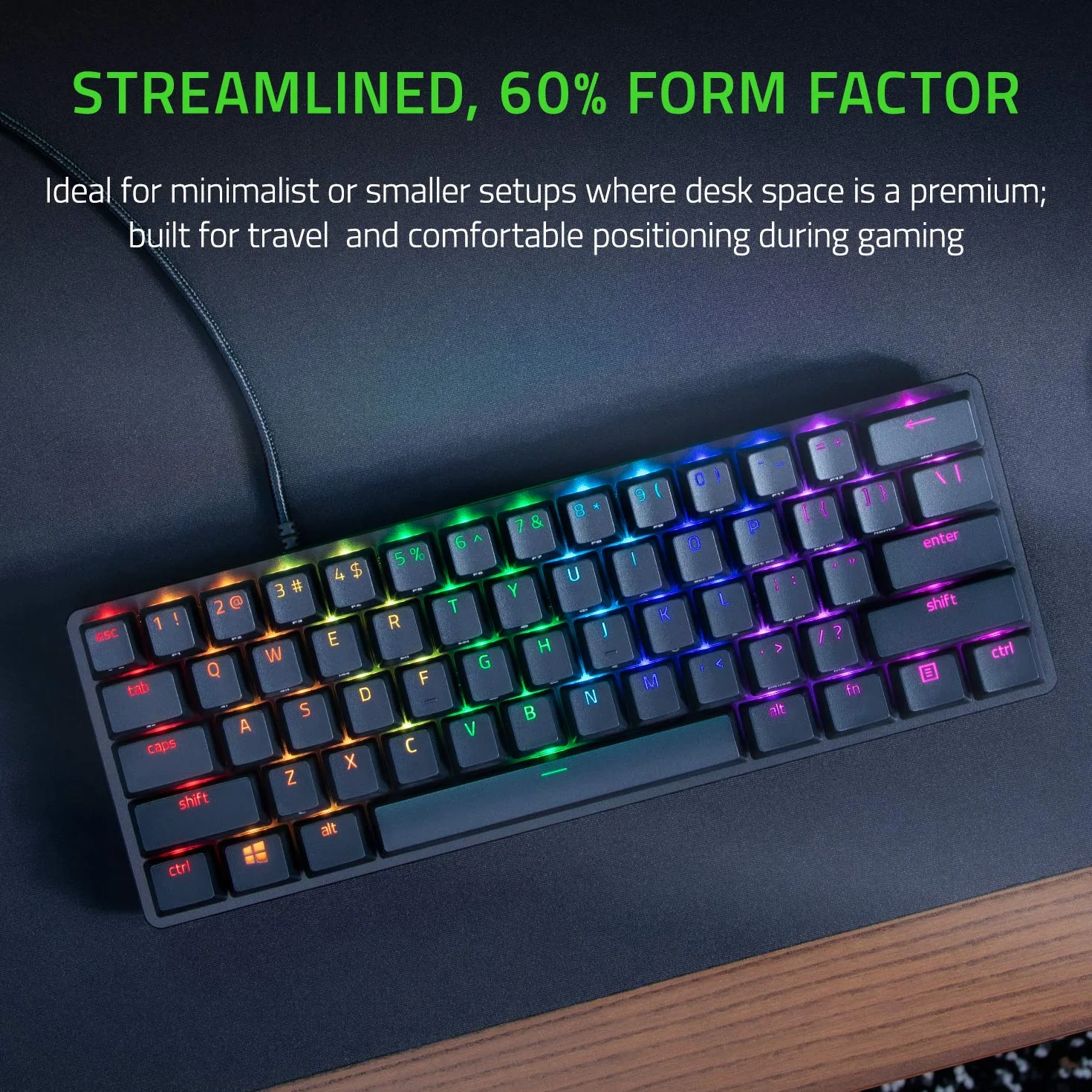 Razer Huntsman Mini 60% Teclado Para Juegos: Los interruptores de Teclado más rápidos Nunca, interruptores ópticos Clicky - Iluminación RGB Chroma - Teclas PBT - Memoria integrada - Negro clásico