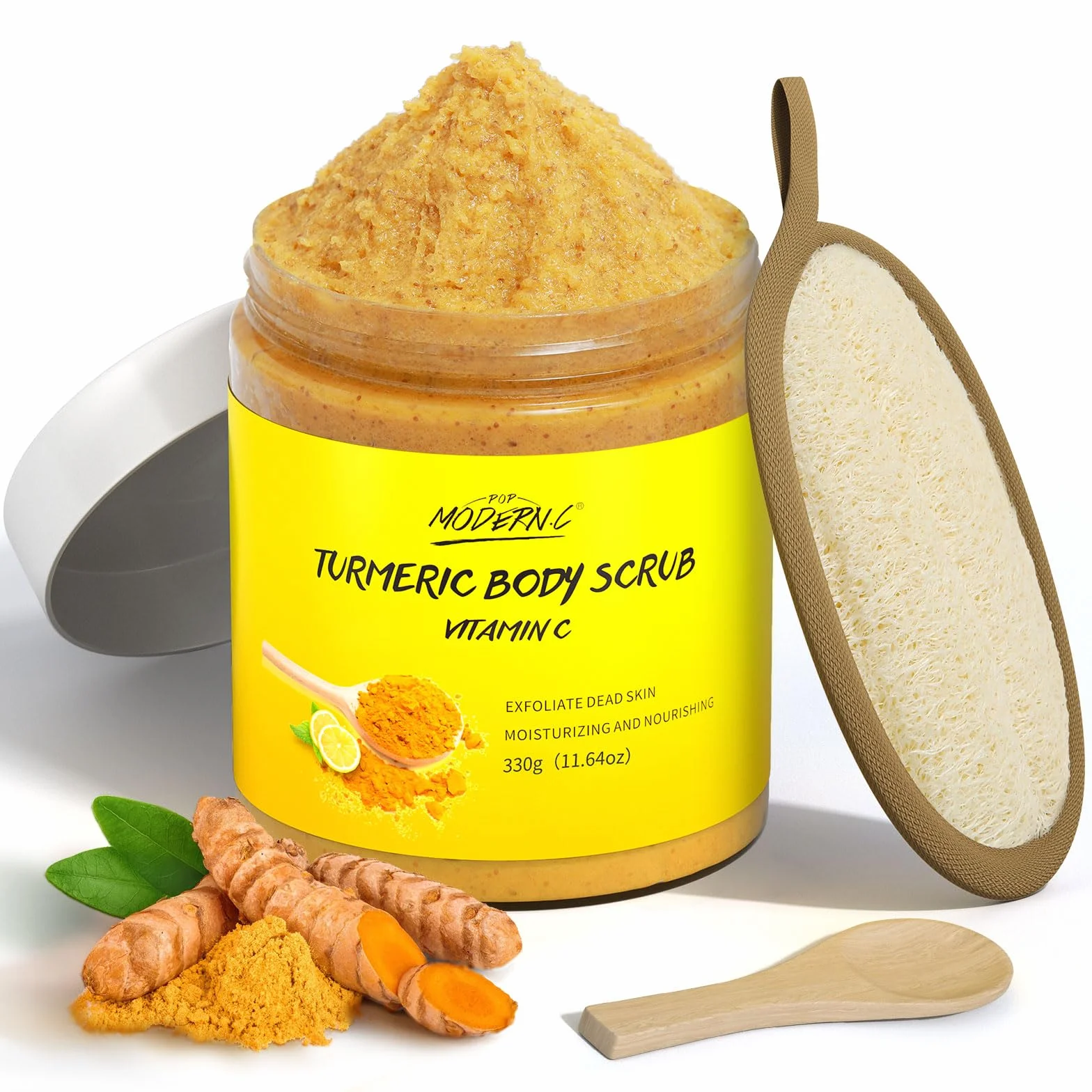 Gommage Corporel au Curcuma et Vitamine C, Exfoliant, Anti-Taches Brunes et Acné, Lissant et Éclaircissant