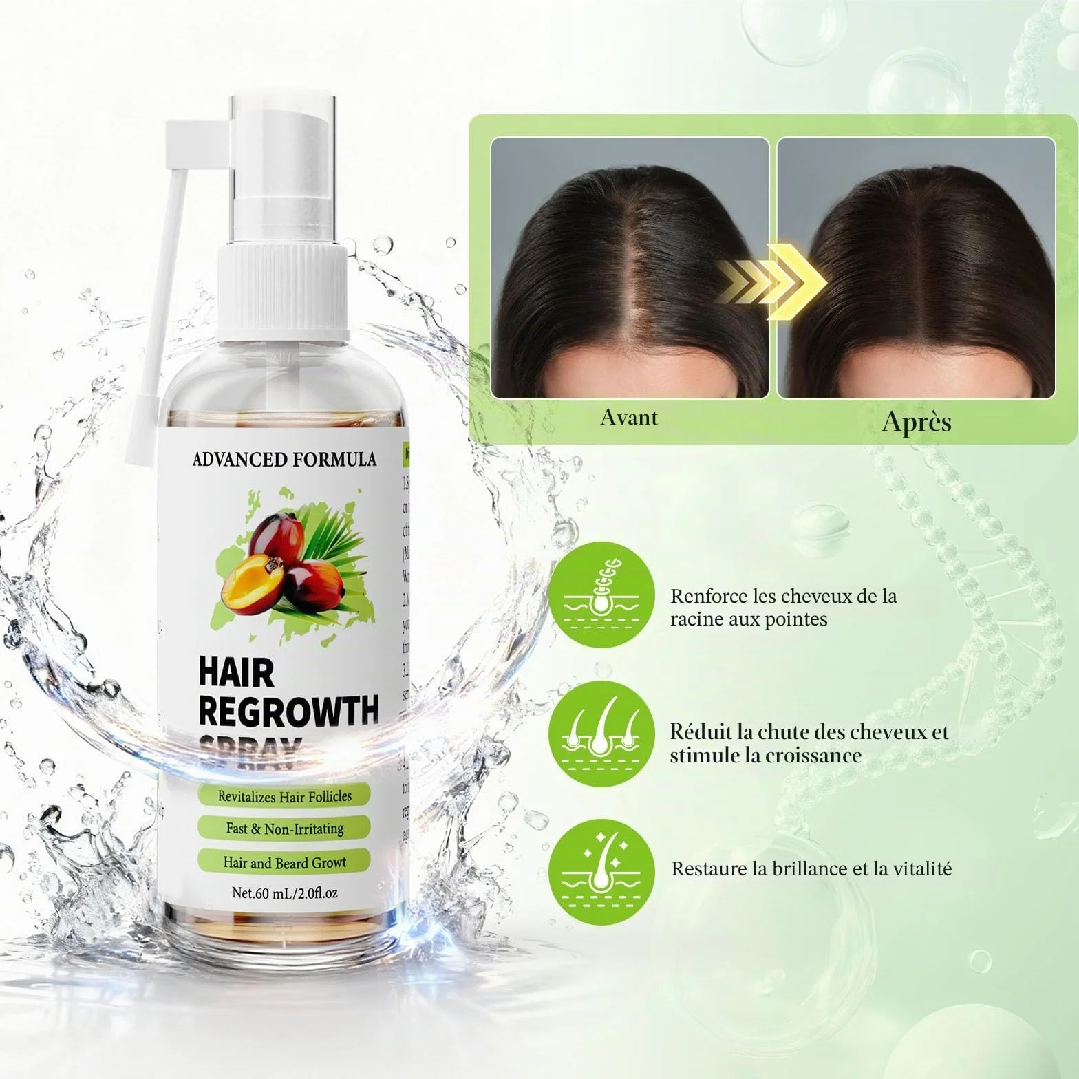 Huile De Ricin/Romarin/Batana 3 En 1 Pousse Cheveux Rapide, Booster Croissance Cheveux, Renforce Racines, 60 ml