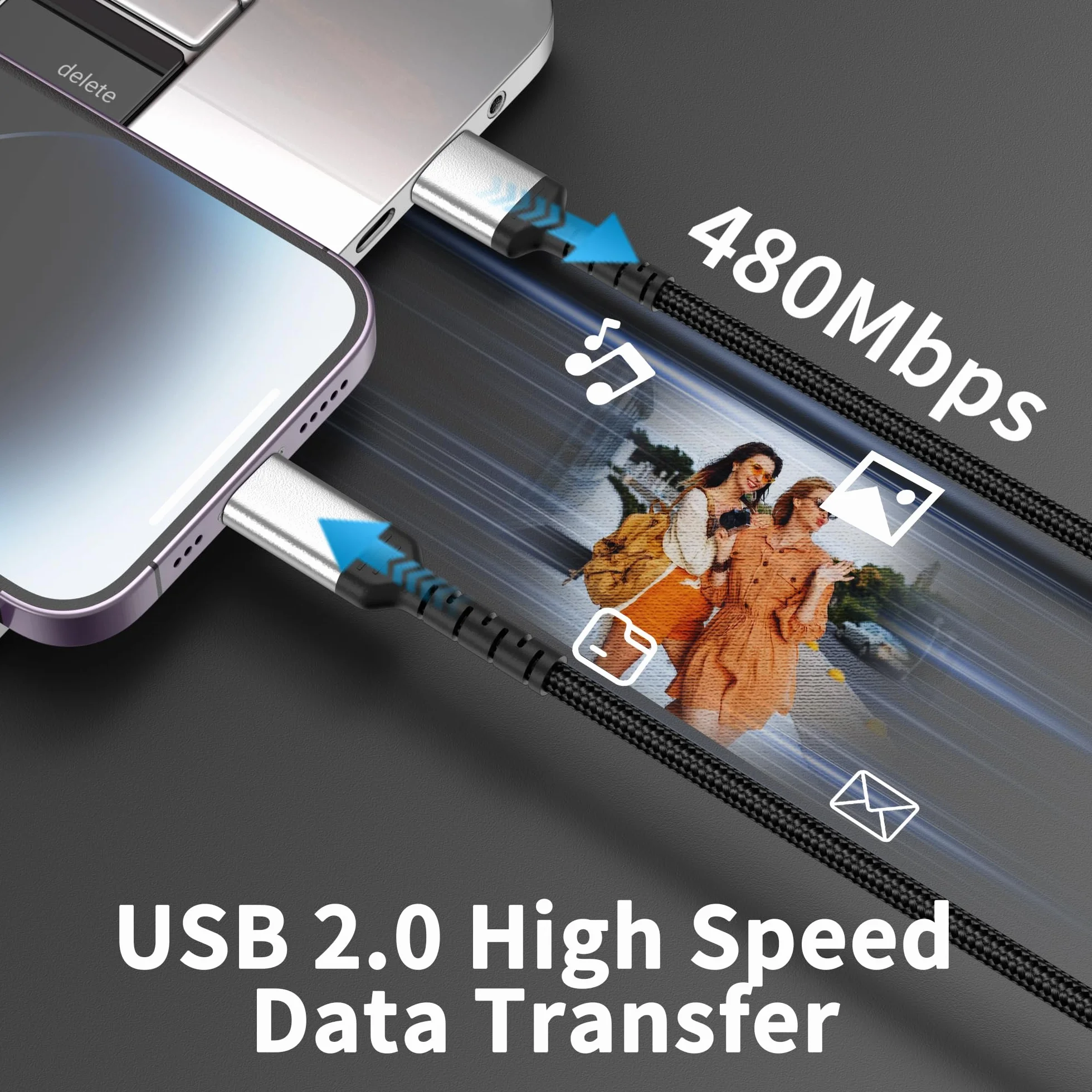 Lot de 2 câbles USB A vers Lightning 1 m - Certifié MFi - Câble de charge rapide 3 A - tressé pour iPhone 14 13 12 11 Pro Max
