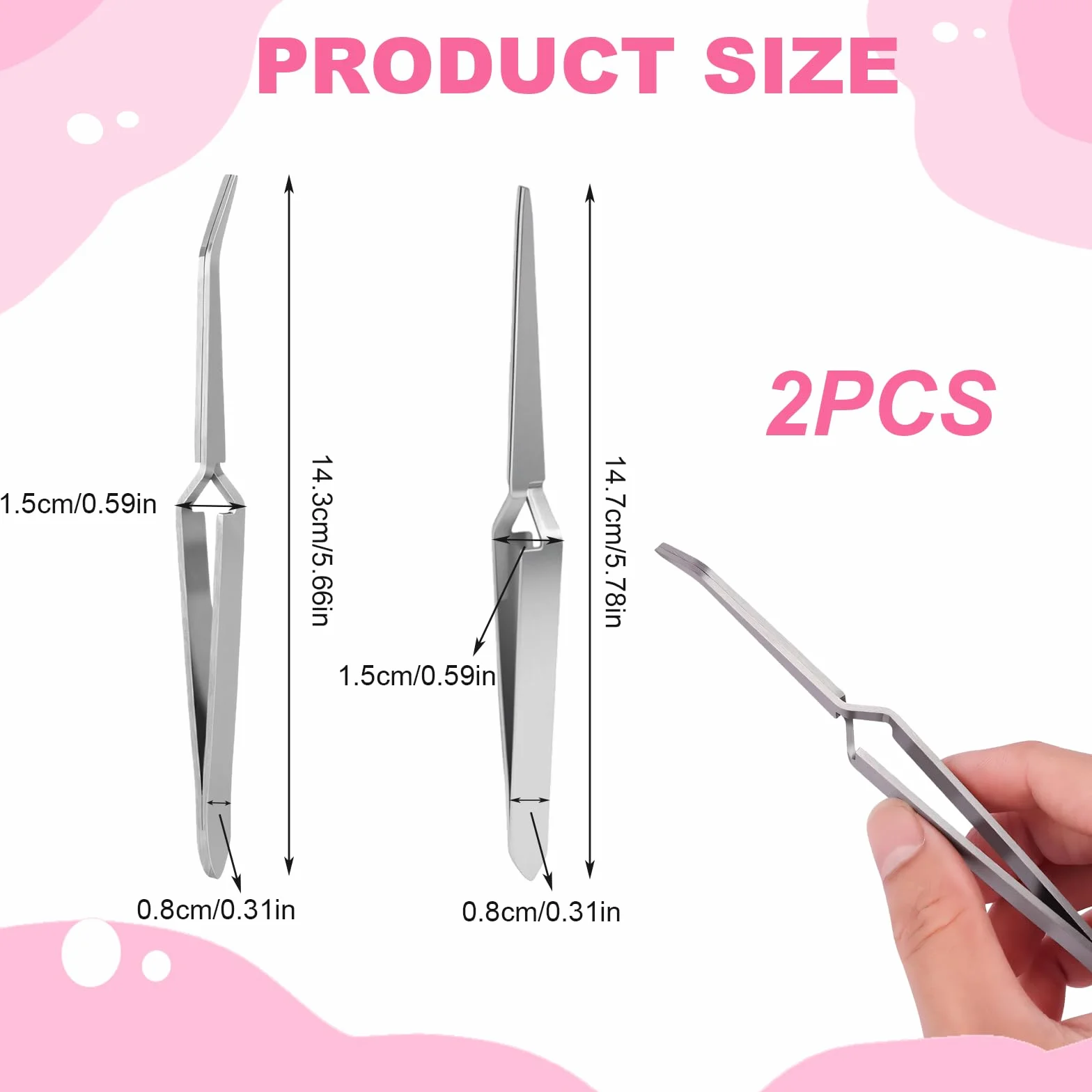 Pince à Cils en Acier Inoxydable, Pincettes à Épiler Bouts Droit et Courbé, 2 Pièces pour Extensions de Cils