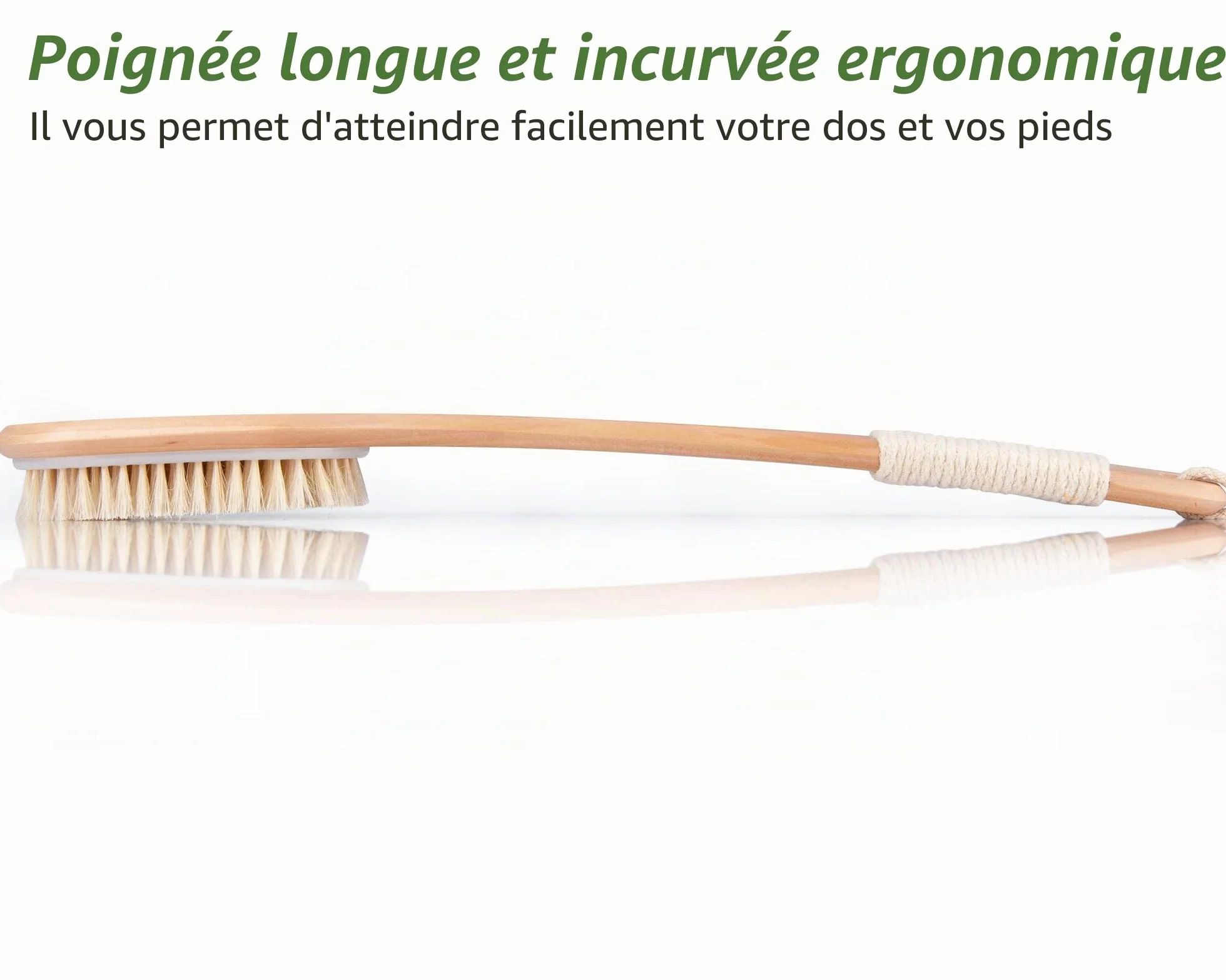 Brosse dos Douche 44,5CM Brosse Exfoliante Corps Bois Poils Naturels Longue Manche