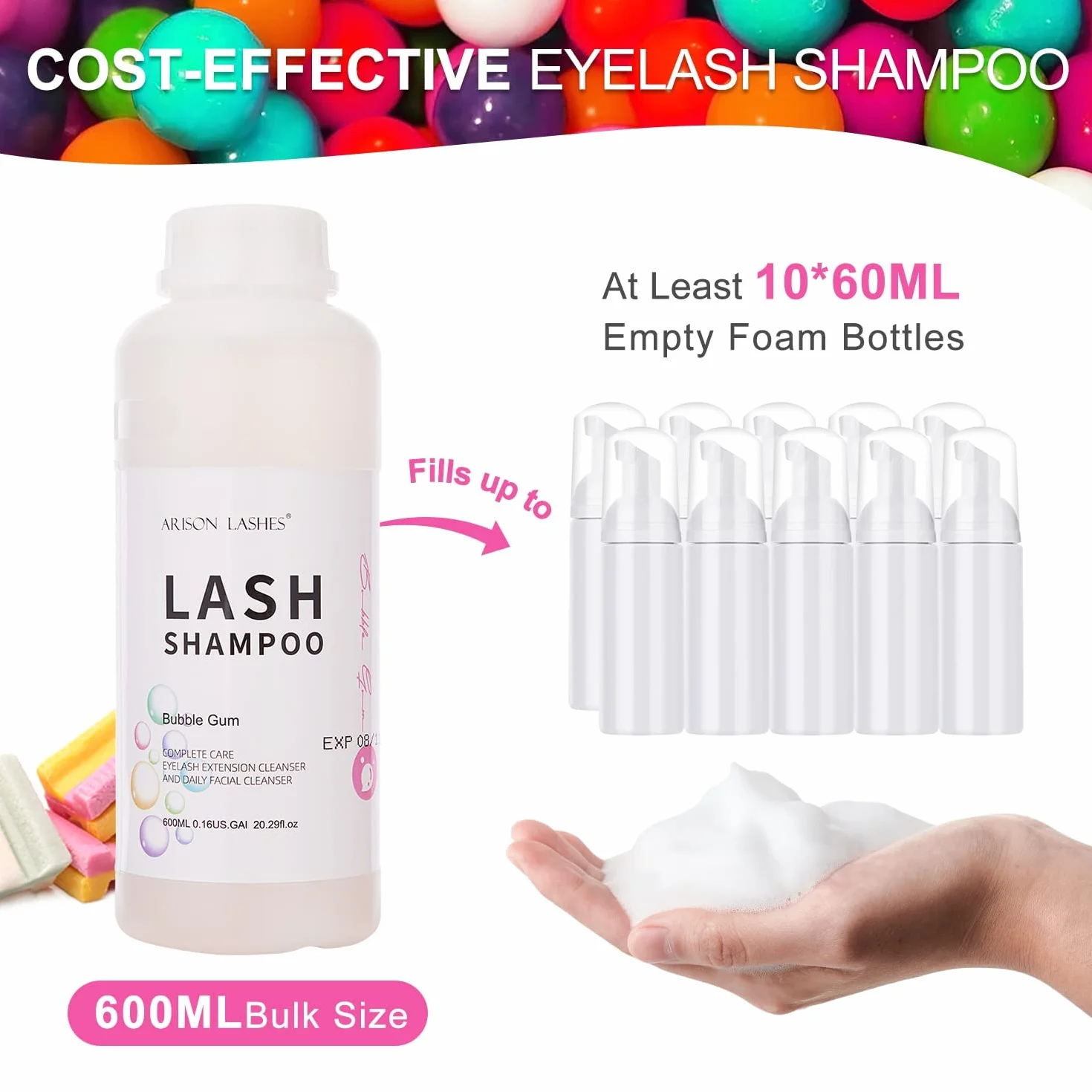 Shampoing Cils Mousse 600ml Nettoyant Paupières Lash Shampoo Eyelash Extension Cleanser