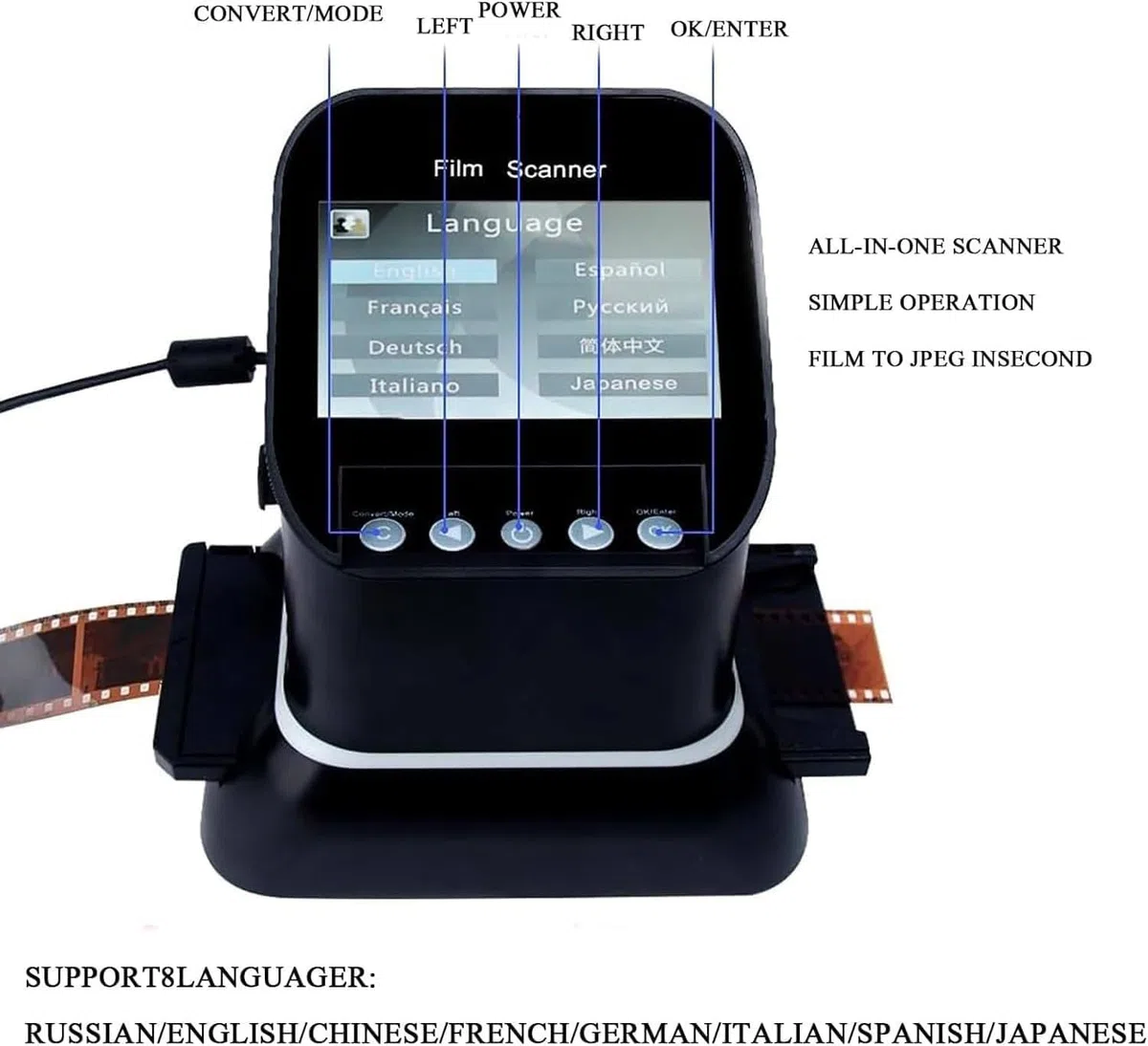 Scanner de Diapositives, USB/SD, écran LCD 4,3 Pouces, convertisseur de Film numérique 1080p, Prend en Charge Les Fonctions d'aperçu, de Lecture et d'édition d'images