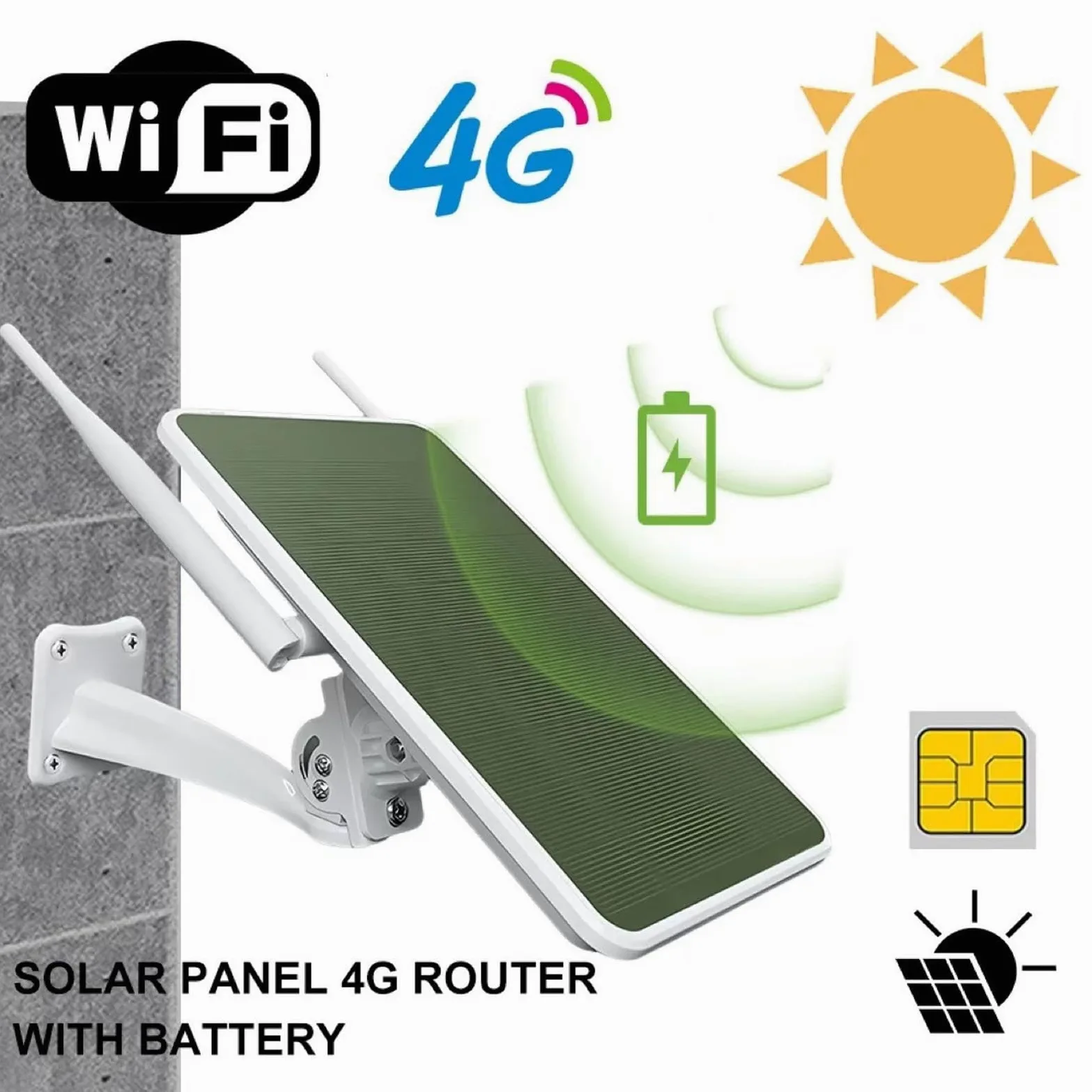 Zunate Modem routeur solaire 4G LTE IP66, répéteur WiFi extérieur étanche avec batterie de 12 000 mAh et fente SIM pour surveillance de cour, ferme, camping, camping-car (États-Unis)