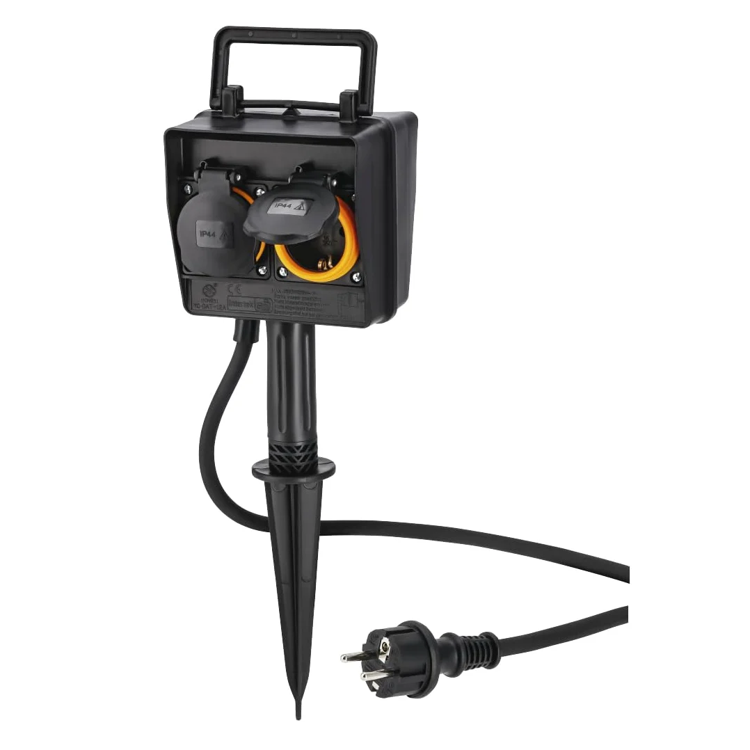 Hama Prise de Jardin avec Piquet - Etanche IP44 Double Prise Terre Extérieure avec Minuterie et Clapets – Idéale Jardin, Éclairage, Pompe ou Guirlande, 2 Sorties Programmables – Noir