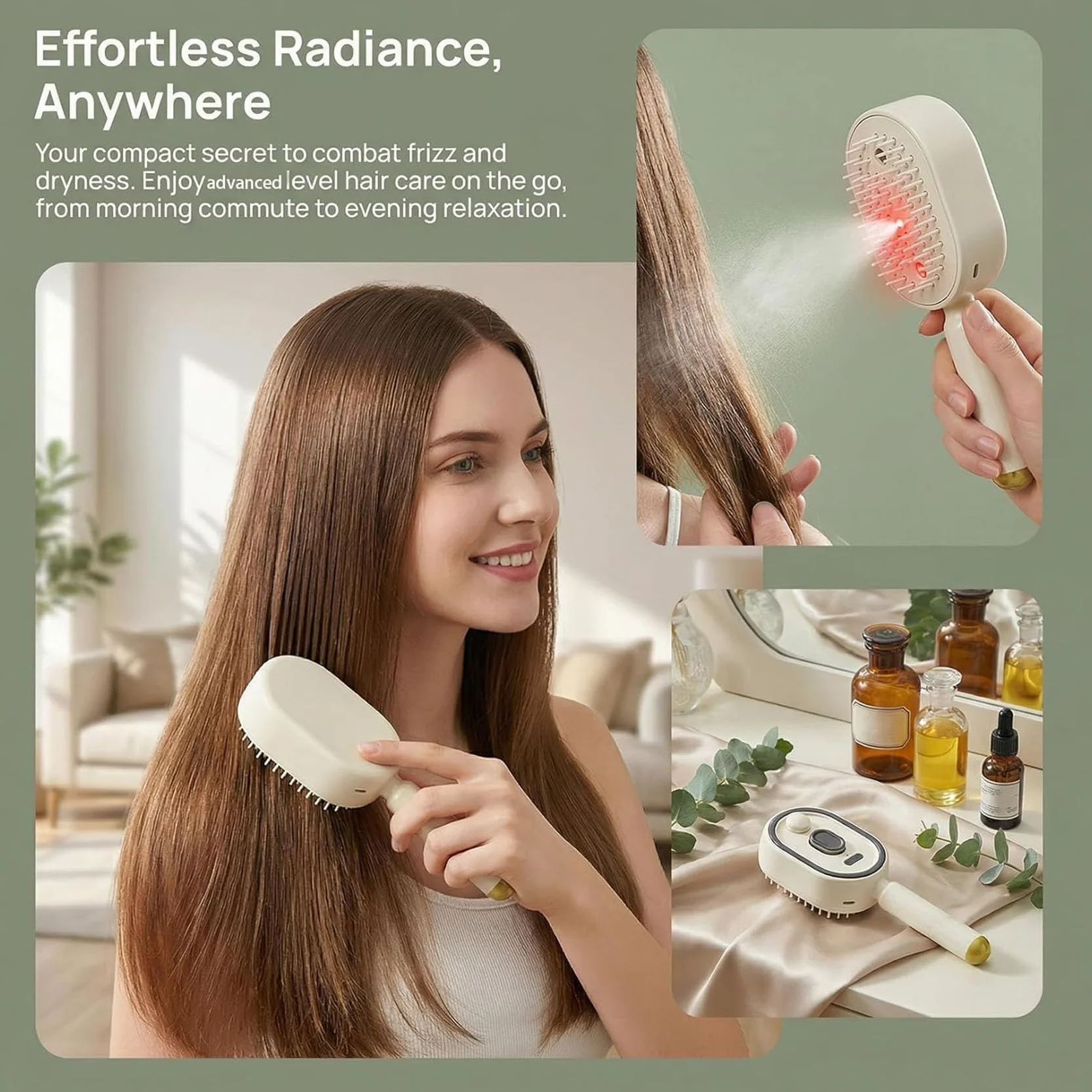 Brosse à vapeur électrique rechargeable avec spray, lisseur anti-frisottis pour femmes (Rose)