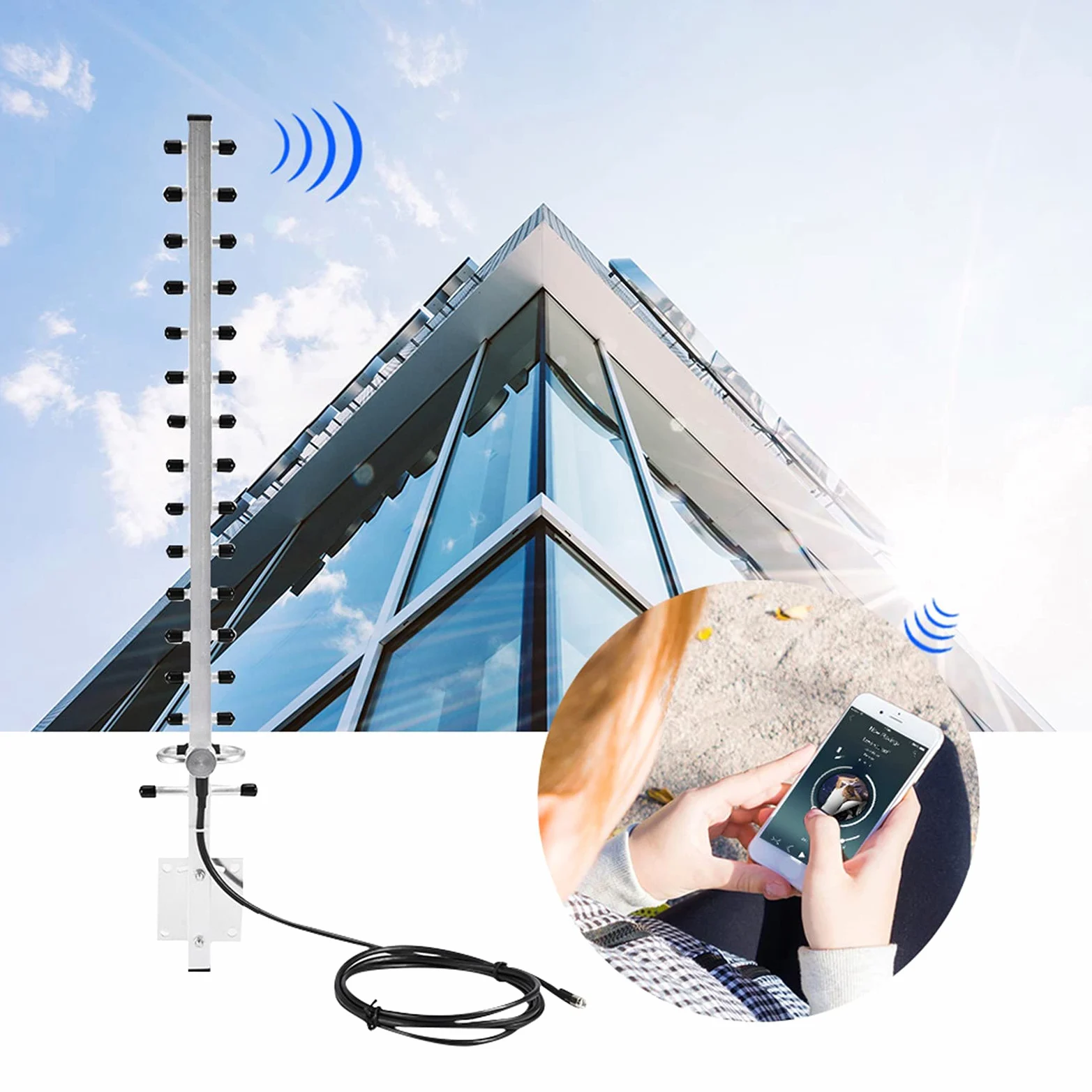 Antenne Directionnelle WiFi RP-SMA, 25 DBi Haute Performance, Prolongateur de Portée pour Modems et Routeurs, Alliage D'aluminium Léger, avec Antenne RP-SMA