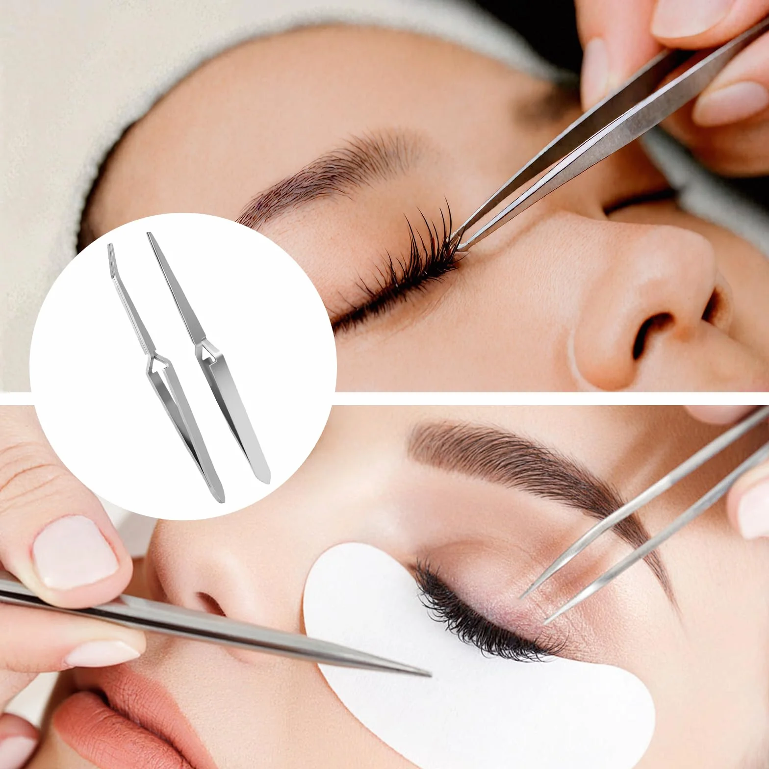 Pince à Pincher en Acier Inoxydable 148 mm, Pièces 4, Ongle Bouts Droit et Courbé pour Extensions de Cils DIY