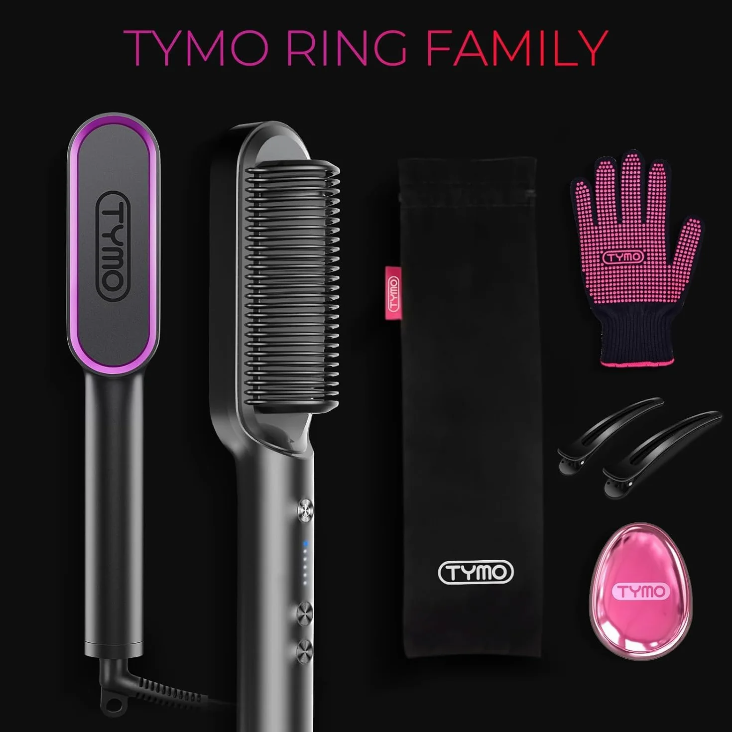 TYMO Brosse Lissante Cheveux Fer à Lisser Peigne Chauffant 25s PTC Chauffage 5 Réglages Température Lisseur Cheveux Céramique Anti-Brûlure Brosse Chauffante RING