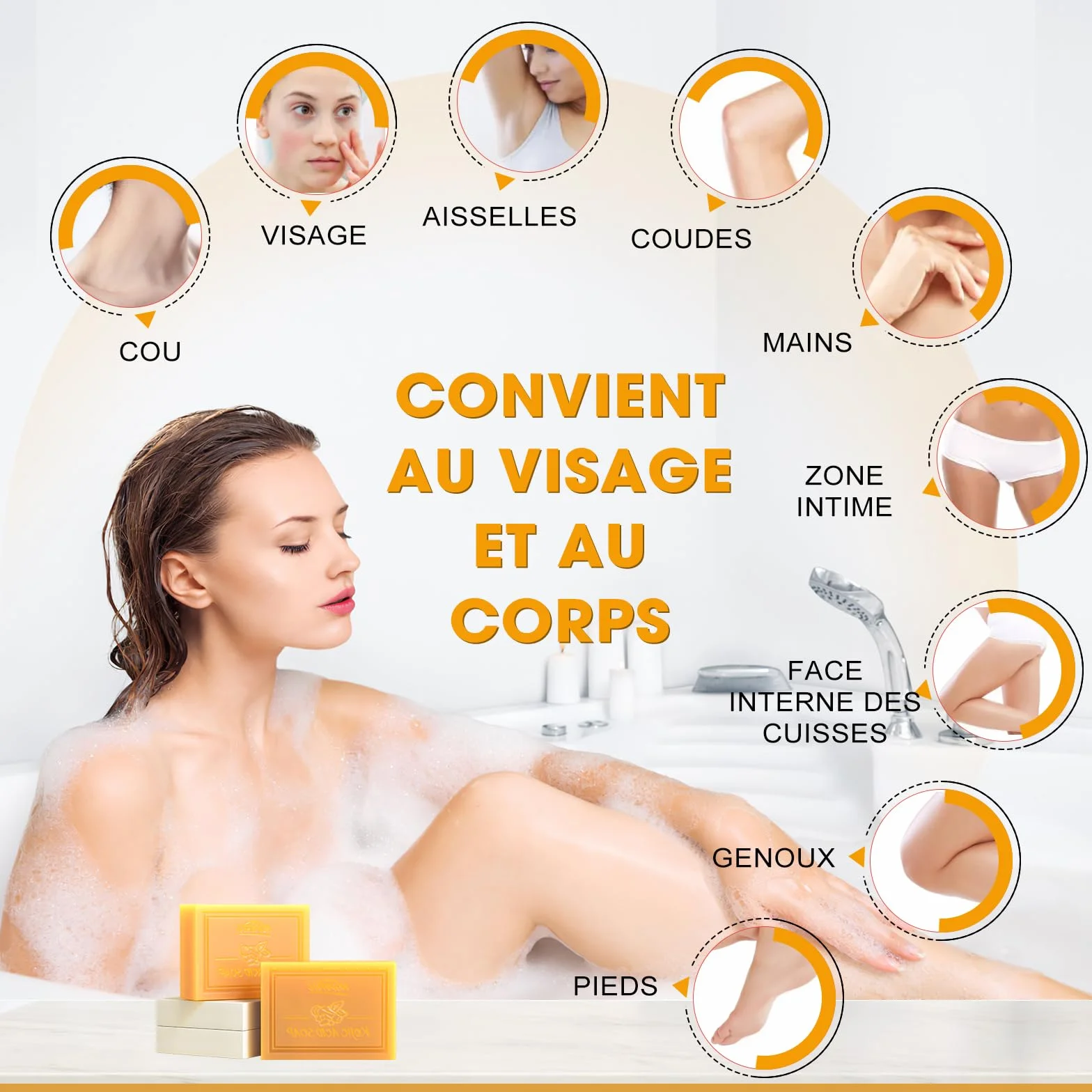 Savon à l'Acide Kojique et Curcuma, Savonnette 3x80g pour Points Noirs, Acné et Taches Foncées