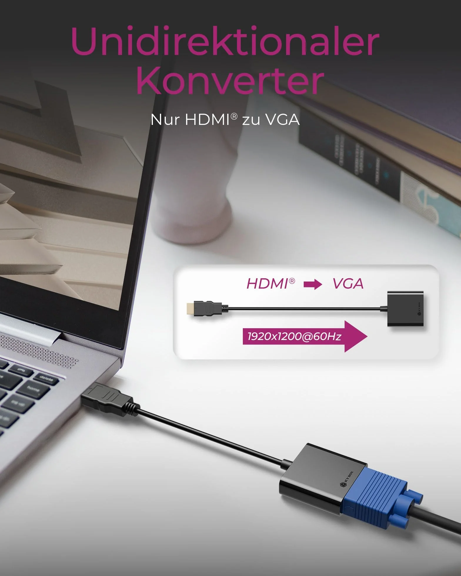 ICY BOX Adaptateur 2 en 1 HDMI vers VGA 1920x1200 Hz IB-AC502a