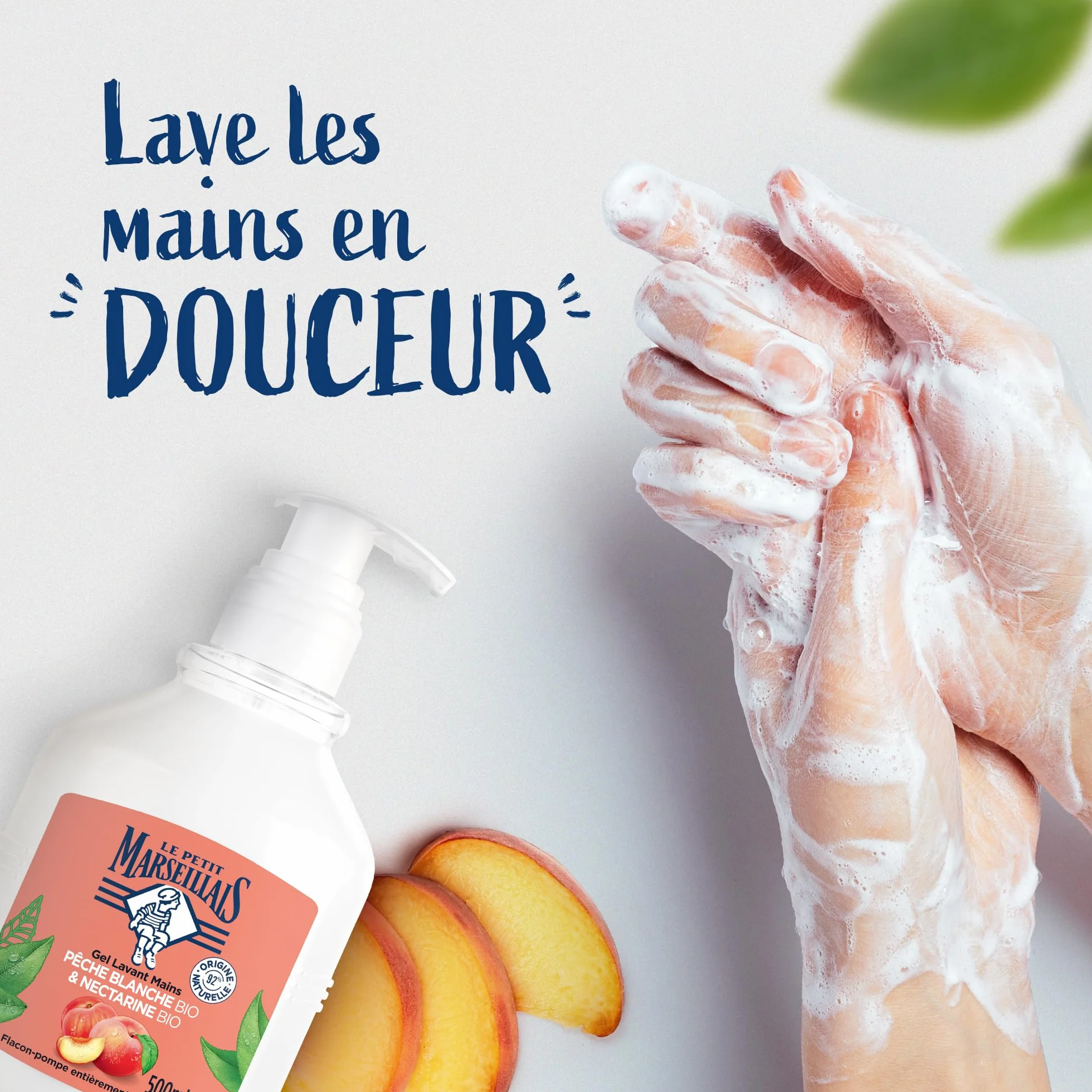 Le Petit Marseillais Gel Lavant Mains Pêche Blanche BIO & Nectarine BIO 500 ml Savon liquide pH neutre